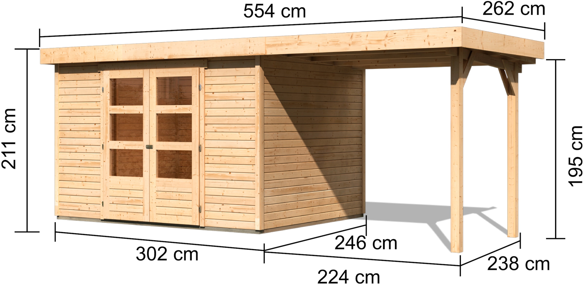 Karibu Gartenhaus »"Arnis 5" SET anthrazit mit Anbaudach 2,40 m Breite« aus hochwertiger nordischer Fichte