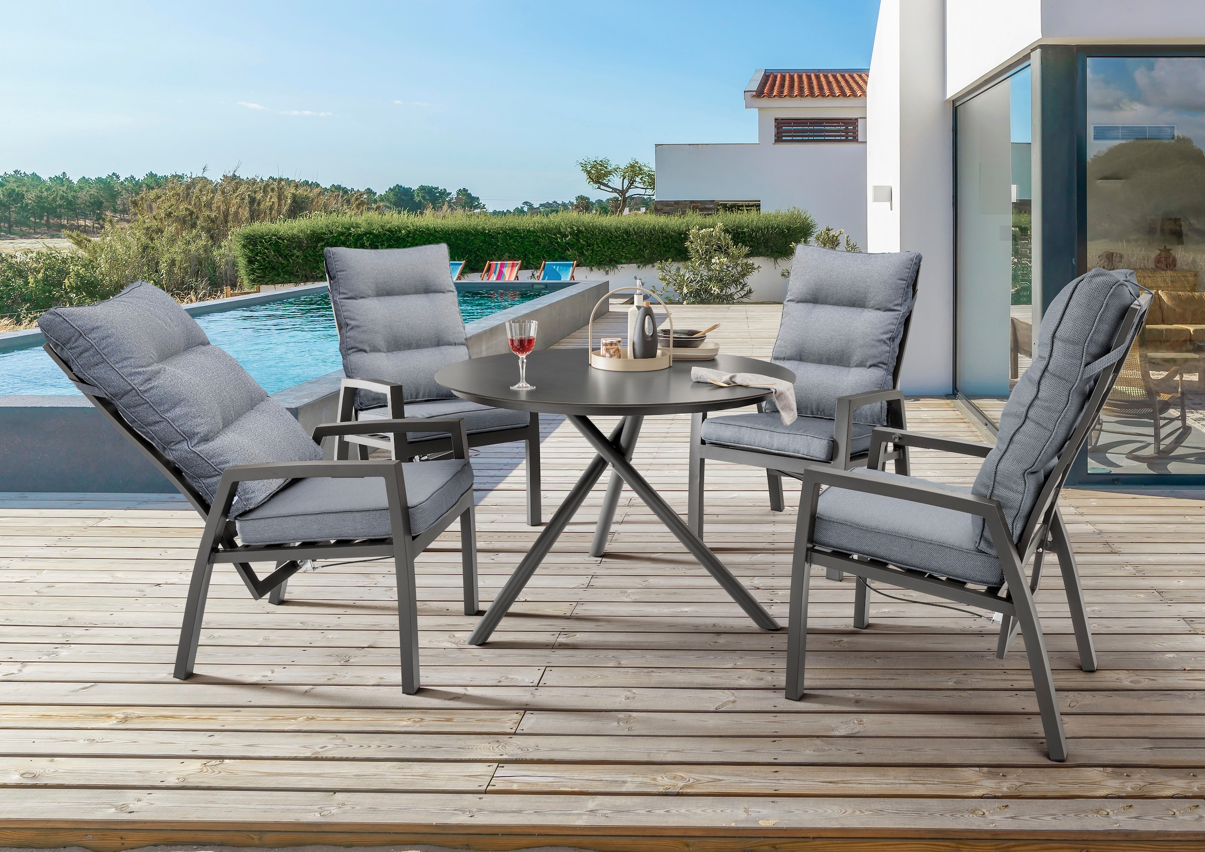 Destiny Garten-Essgruppe »GARDA BARLETTA« 9 Stk. tlg. 4 Hochlehner inkl. Auflagen, 1 Tisch Ø 110x77 cm