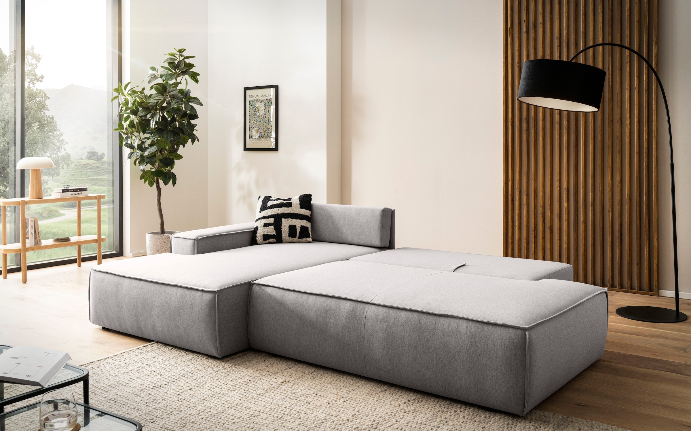 Home affaire Ecksofa »SHERWOOD, Schlafsofa in L-Form offen (275cm), Cord, Leinenoptik«, Schlaffunktion und Bettkasten, Kedernaht, hoher Sitz- & Liegekomfort