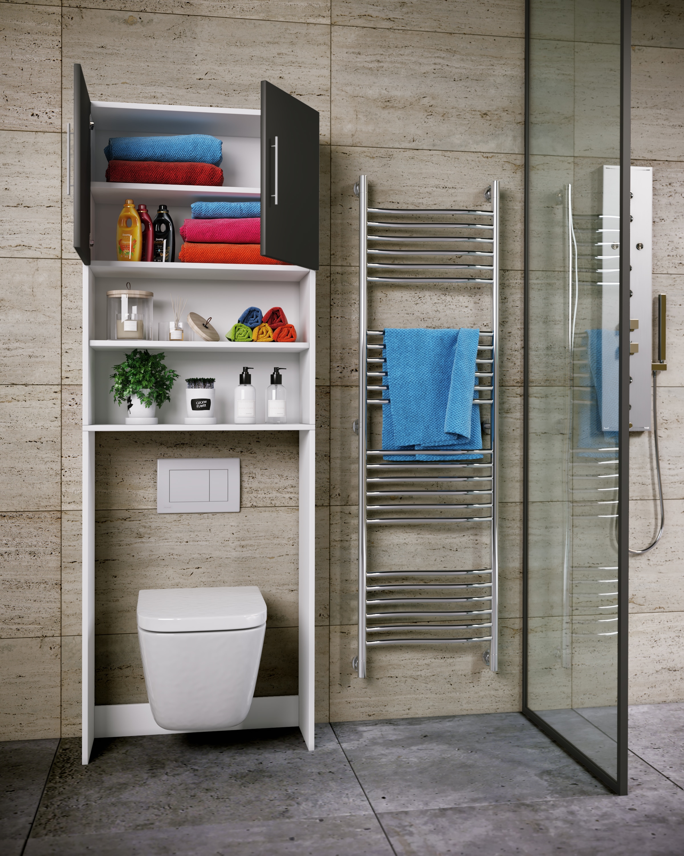 VCM Hochschrank »VCM Holz WC Toilette Regal | Toilettenüberbau | Überbauschrank | Wandschrank | Maße ca. B. 64 x H. 190 x T. 25 cm - Totas«, (1 St.)