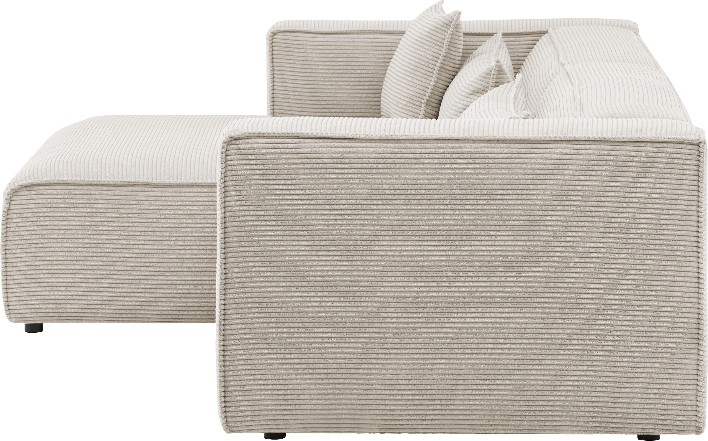 LeGer Home by Lena Gercke Ecksofa »PIARA mit Kedernaht in Cord oder Leinenoptik, moderne Couch in L-Form«, wahlweise Ottomane rechts/links, schwarze Füße, bequemer Sitzkomfort