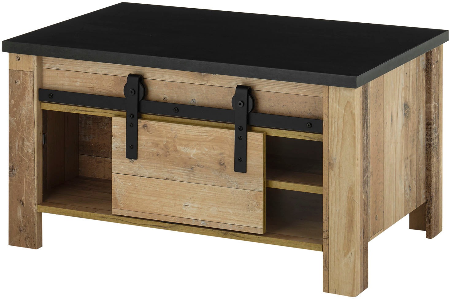 Premium collection by Home affaire Couchtisch »SHERWOOD«, in modernem Holz Dekor, mit Scheunentorbeschlag aus Metall, Breite 93 cm