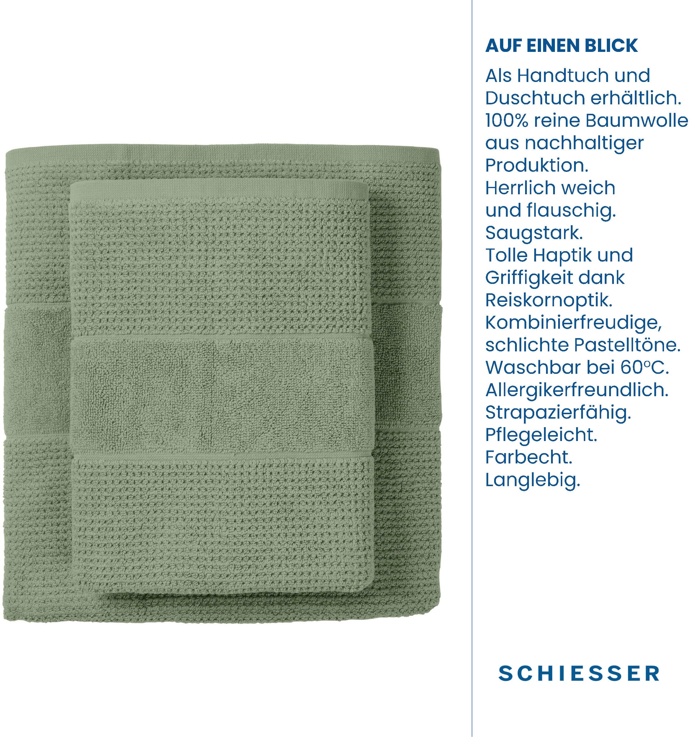 Schiesser Handtücher »Turin im OTTO bei Baumwolle«, 4er kaufen Set MADE aus Reiskorn-Optik, (4 100% IN St.), by OEKO-TEX®-zertifiziert GREEN