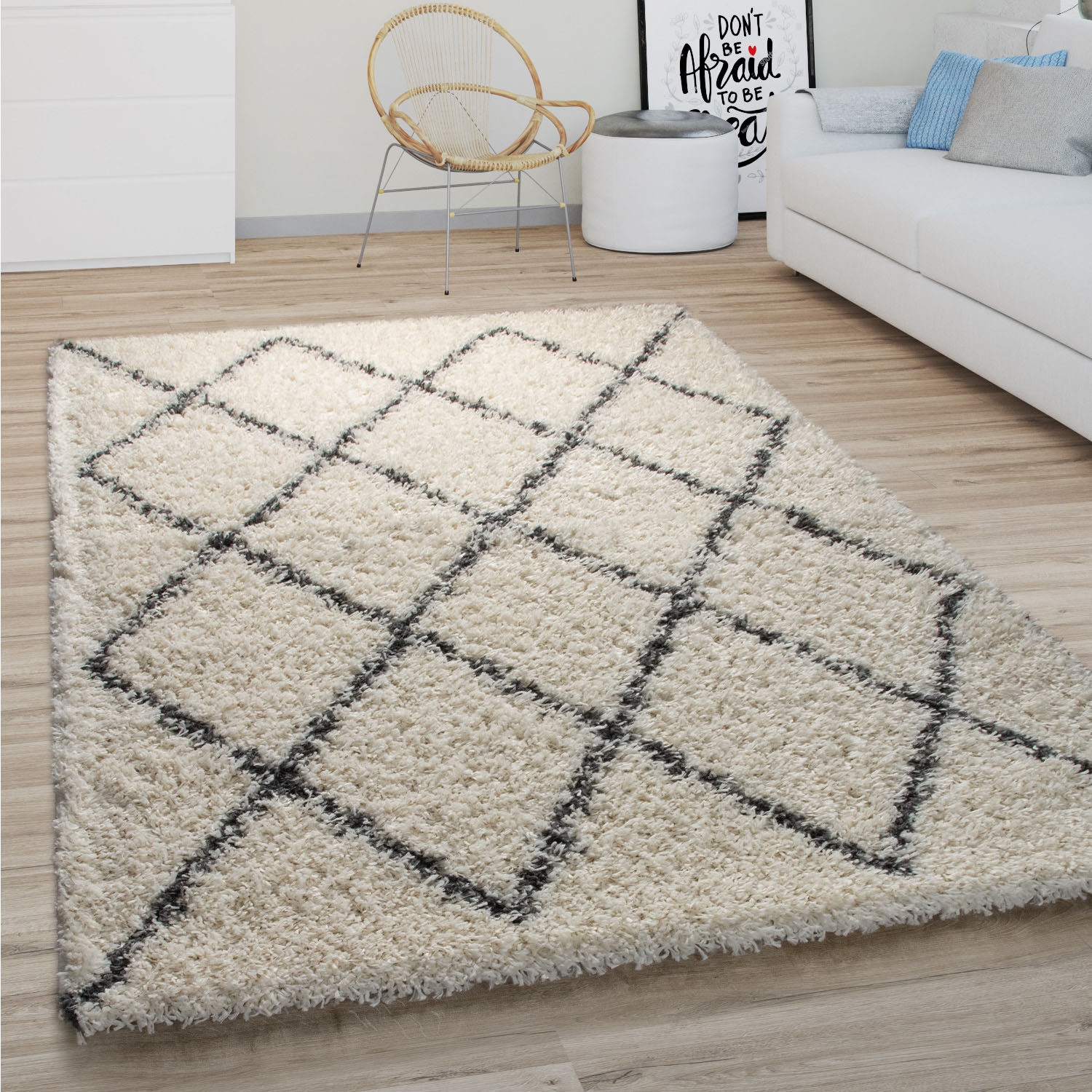 Paco Home Hochflor-Teppich »Kalmar 444«, rund, 40 mm Höhe, Scandi Design, Rauten Muster, weich & kuschelig