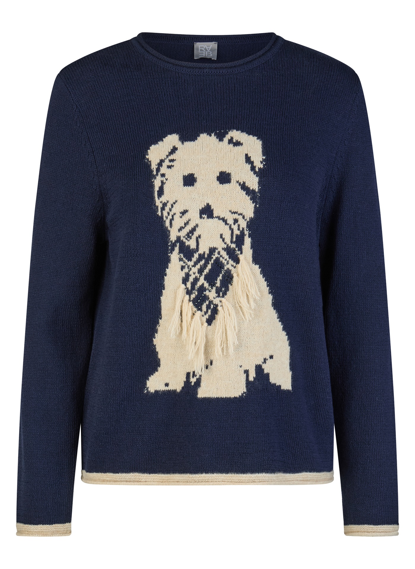 Rabe Strickpullover mit Hunde-Motiv und Fransen