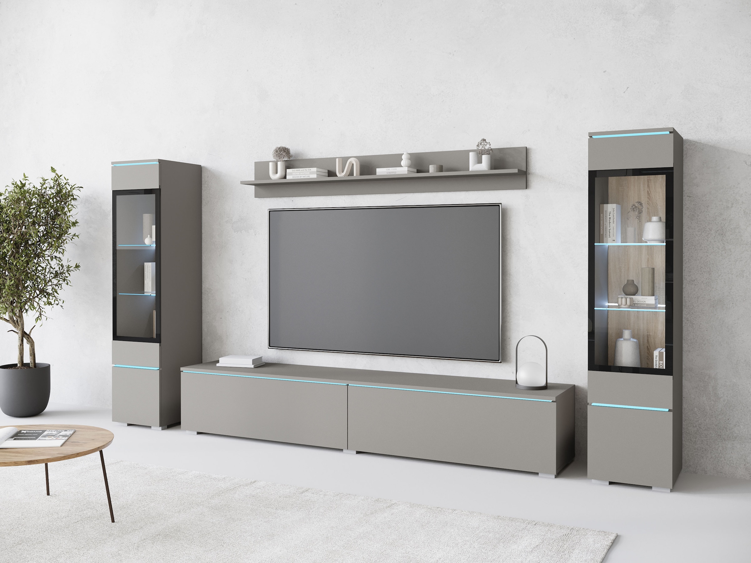 INOSIGN Wohnwand »VERA II« Komplett-Set, 4 Stk. tlg. Mediawand 260 cm, Vitrine mit Verglasung, stehend und hängend