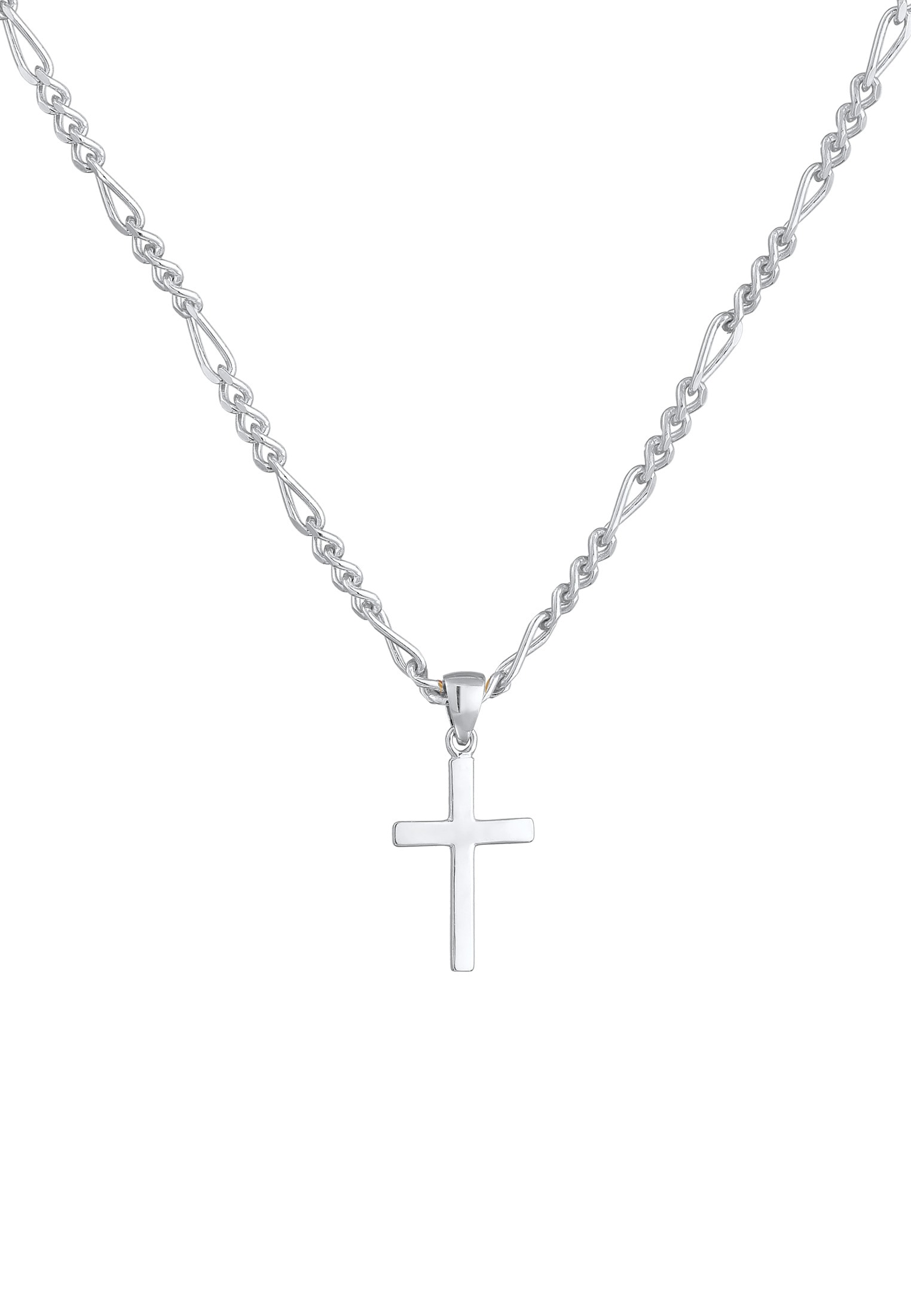 Kuzzoi Lange Kette »Halskette Herren Figarokette Kreuz 925 Silber«