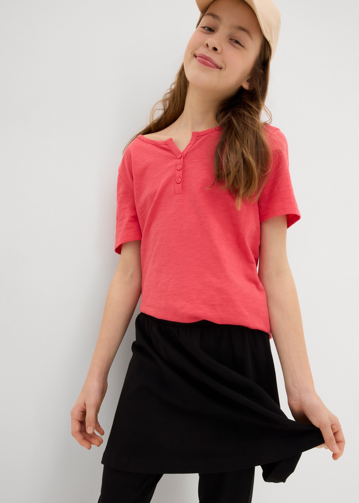 bonprix Caprileggings  aus elastischem Baumwoll-Mix, Capri-Länge, mit integriertem Rock
