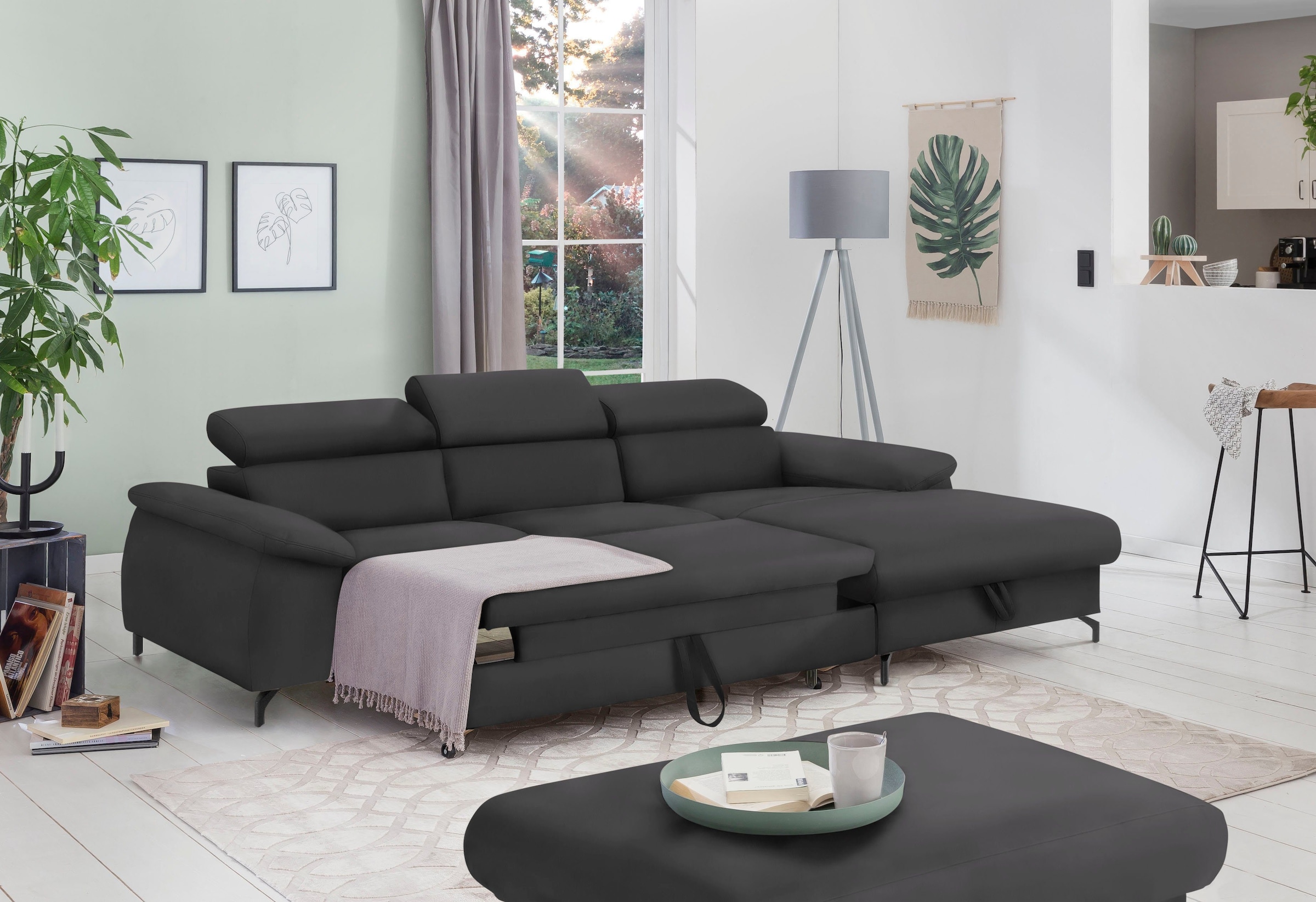 COTTA Polstergarnitur »Komaris L-Form«, (Set), Set bestehend aus: Ecksofa mit Kopfteilverstellung & Hocker