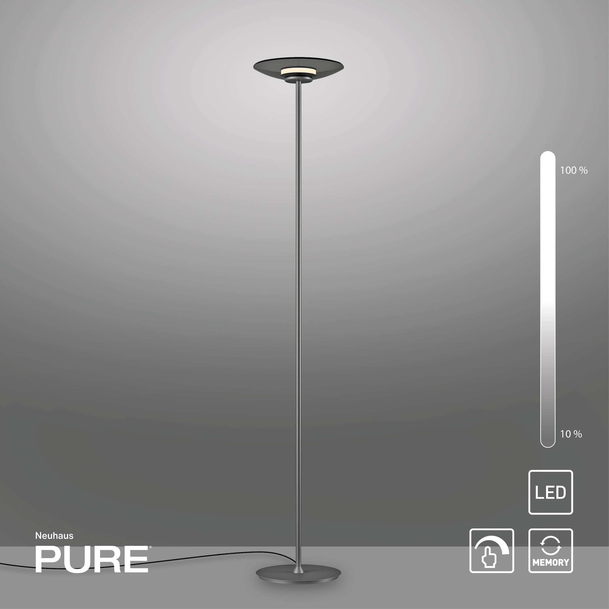 Neuhaus PURE LED Stehlampe »PURE Moon« LED-Board 1 Stk. Warmweiß Stufenloses dimmen per Touchdimmer, Rauchglas