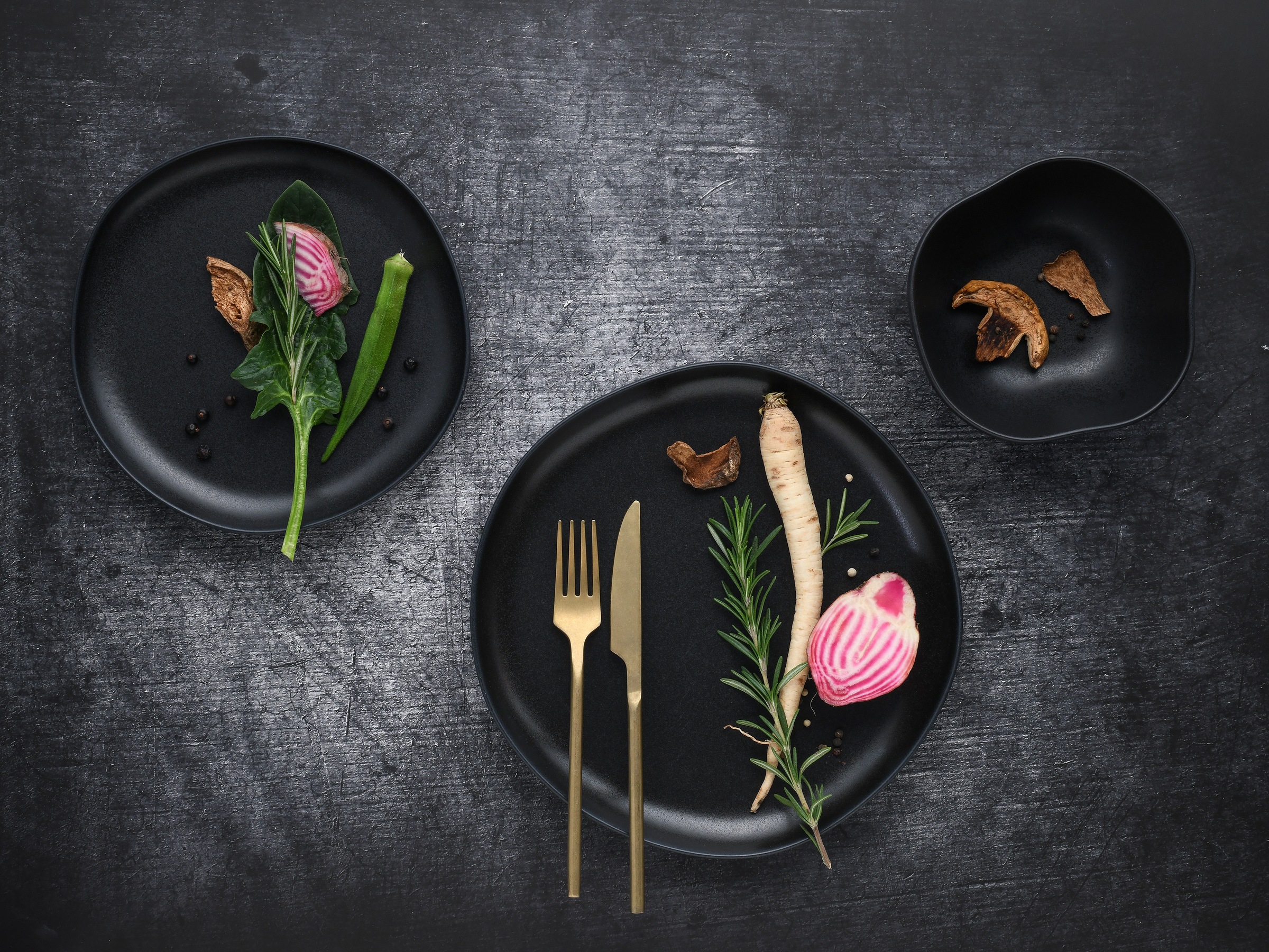 CreaTable Teller-Set »Natura Organic Black, Tellerset 12-tlg« Seidenmatte Glasur