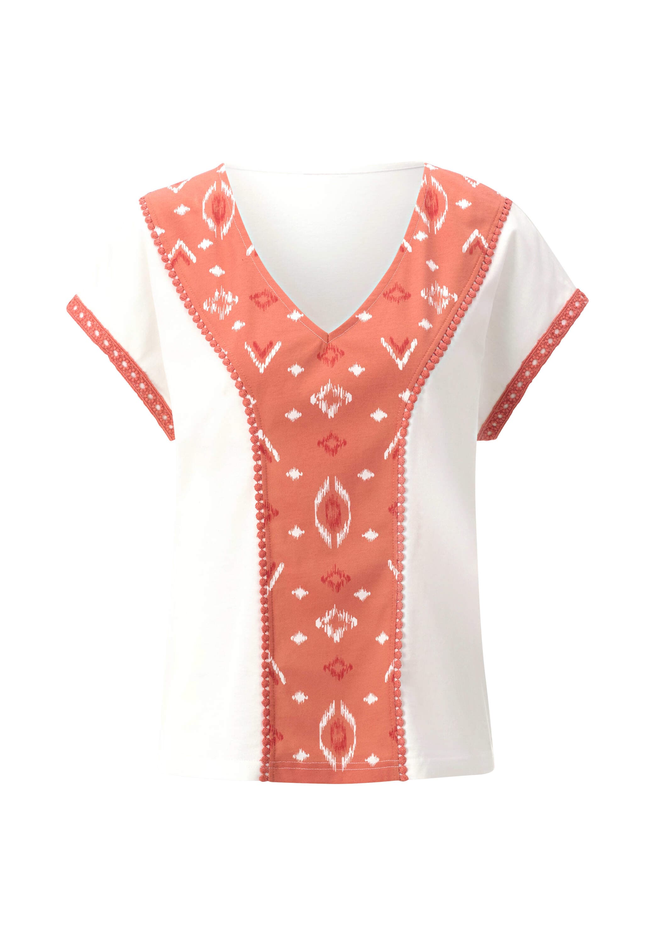 Sieh an! T-Shirt »V-Shirt V-Shirt mit Häkelborte«