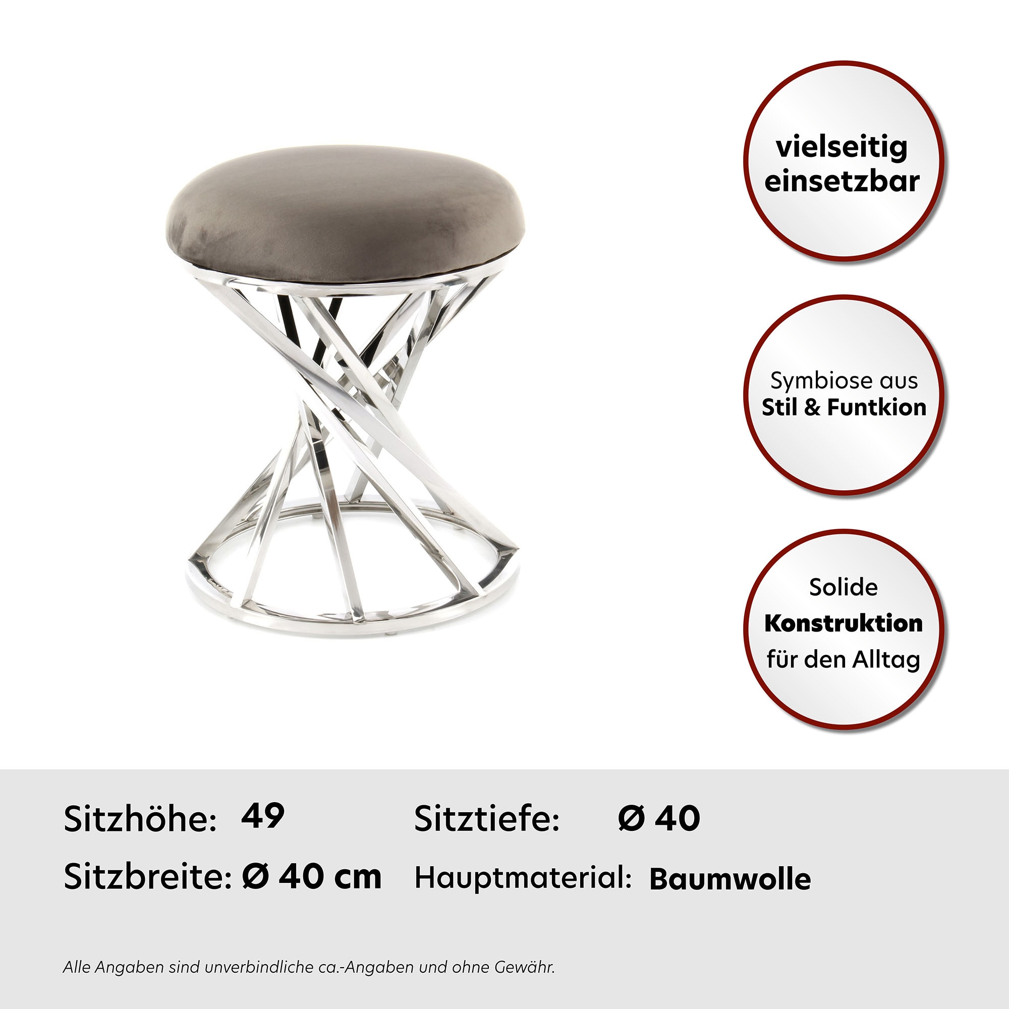Kayoom Sitzhocker »Hocker Wesley 325,Sitzpouf in elegantem Design, Gestell aus Metall«, (1 St.), glamourös, hochwertig, mit weichem Sitzkissen und Stoffbezug