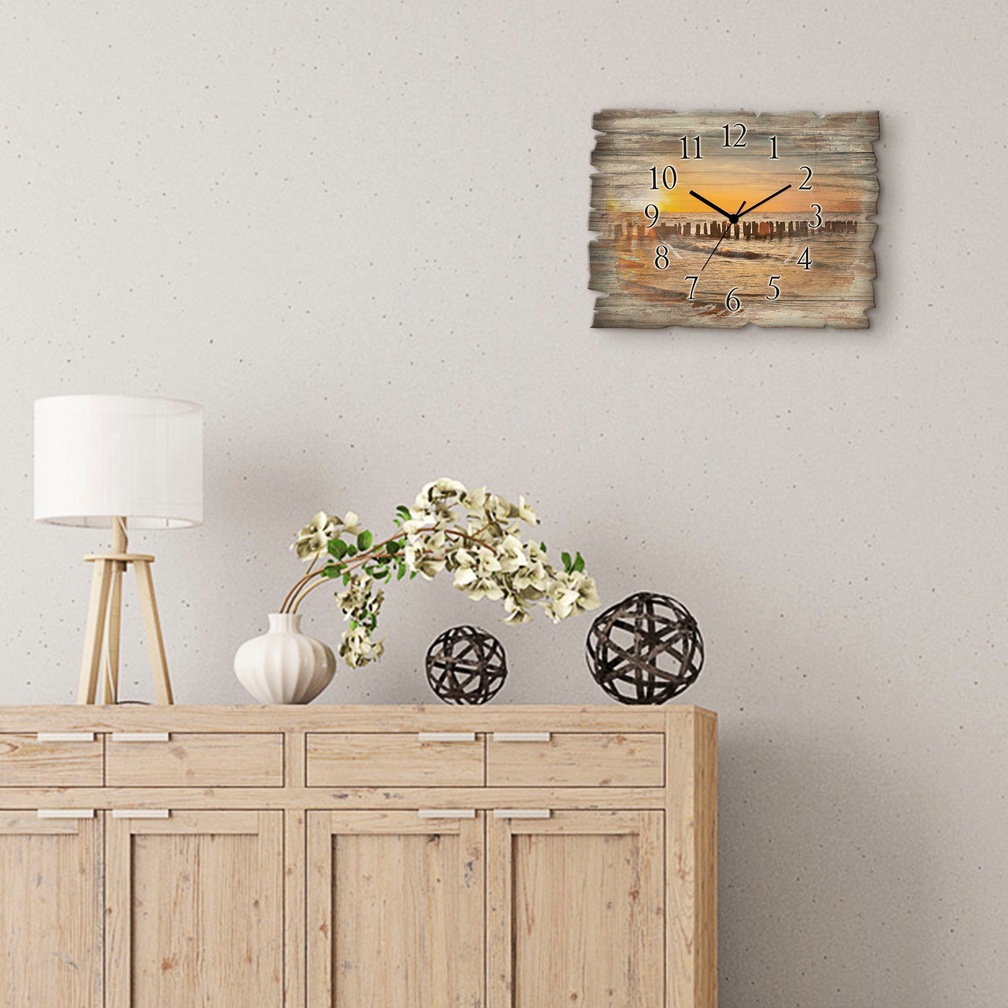 Artland Wanduhr »Schöner Sonnenuntergang am Strand« wahlweise mit Quarz- oder Funkuhrwerk, lautlos ohne Tickgeräusche