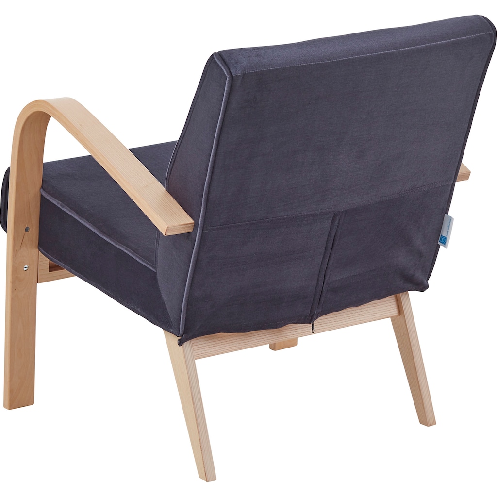 ATLANTIC home collection Loungesessel »Vinny«, Retro -Sessel in Samtvelours, Naturholz-Furnier