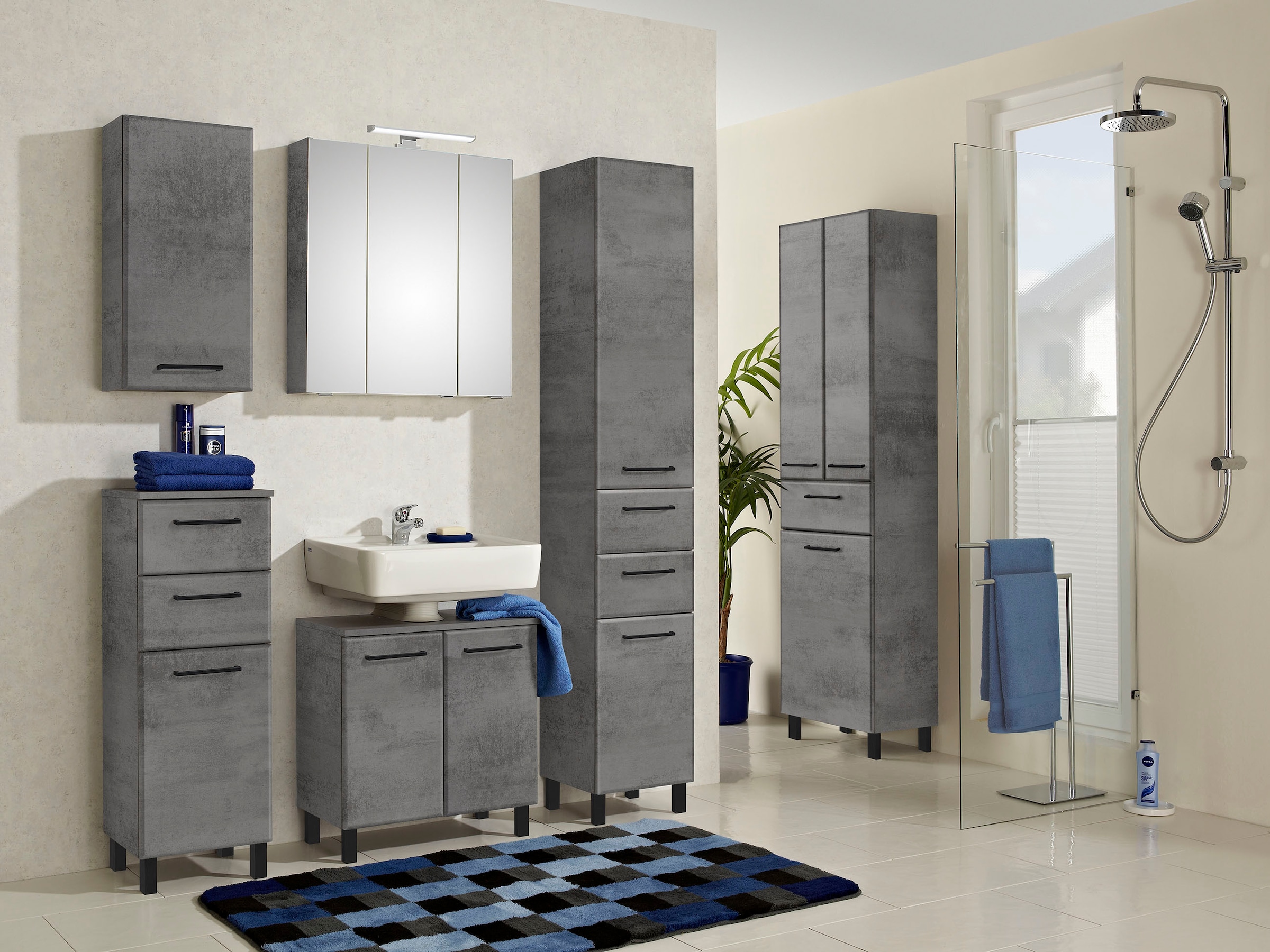Saphir Hochschrank »Quickset 945 Badschrank, 50cm breit, 2 Türen, 1 Schublade, Wäschekippe«, Badezimmer-Hochschrank inkl. Türdämpfer, Griffe in Chrom glänzend