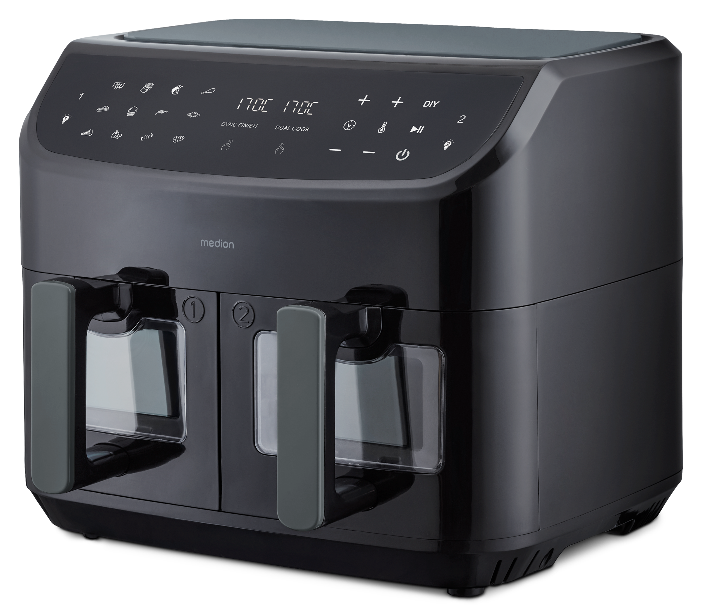 Medion® Heißluftfritteuse »MD 11760 P20XXL Twin«, 2400 W, Temperatur 50 - 200 °C, ILAG Beschichtung, Sync-Finish