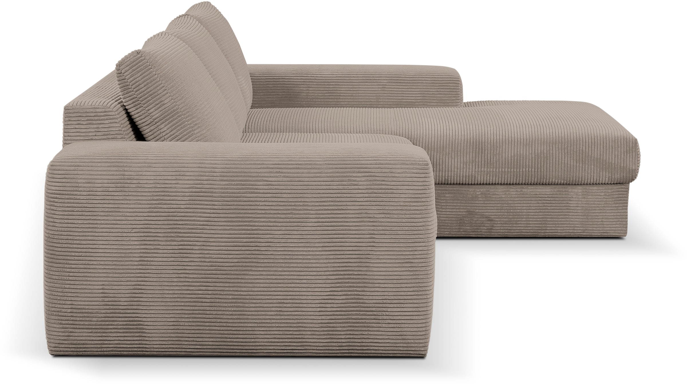 WERK2 Ecksofa »Rozzana Design Ecksofa mit hohem Komfort, zeitlos & elegant,  L-Form,« in kuschelweichen Trendstoffen Cord, Breitcord und Plüsch