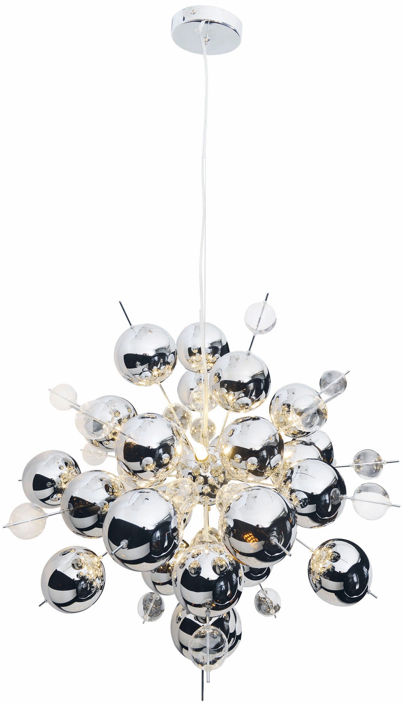 näve Pendelleuchte »Explosion«, 10 flammig, Leuchtmittel G9 | ohne Leuchtmittel, Glaskugeln silber groß/klar klein, exkl. 10xG9, H: ca. 150cm, D: 65cm