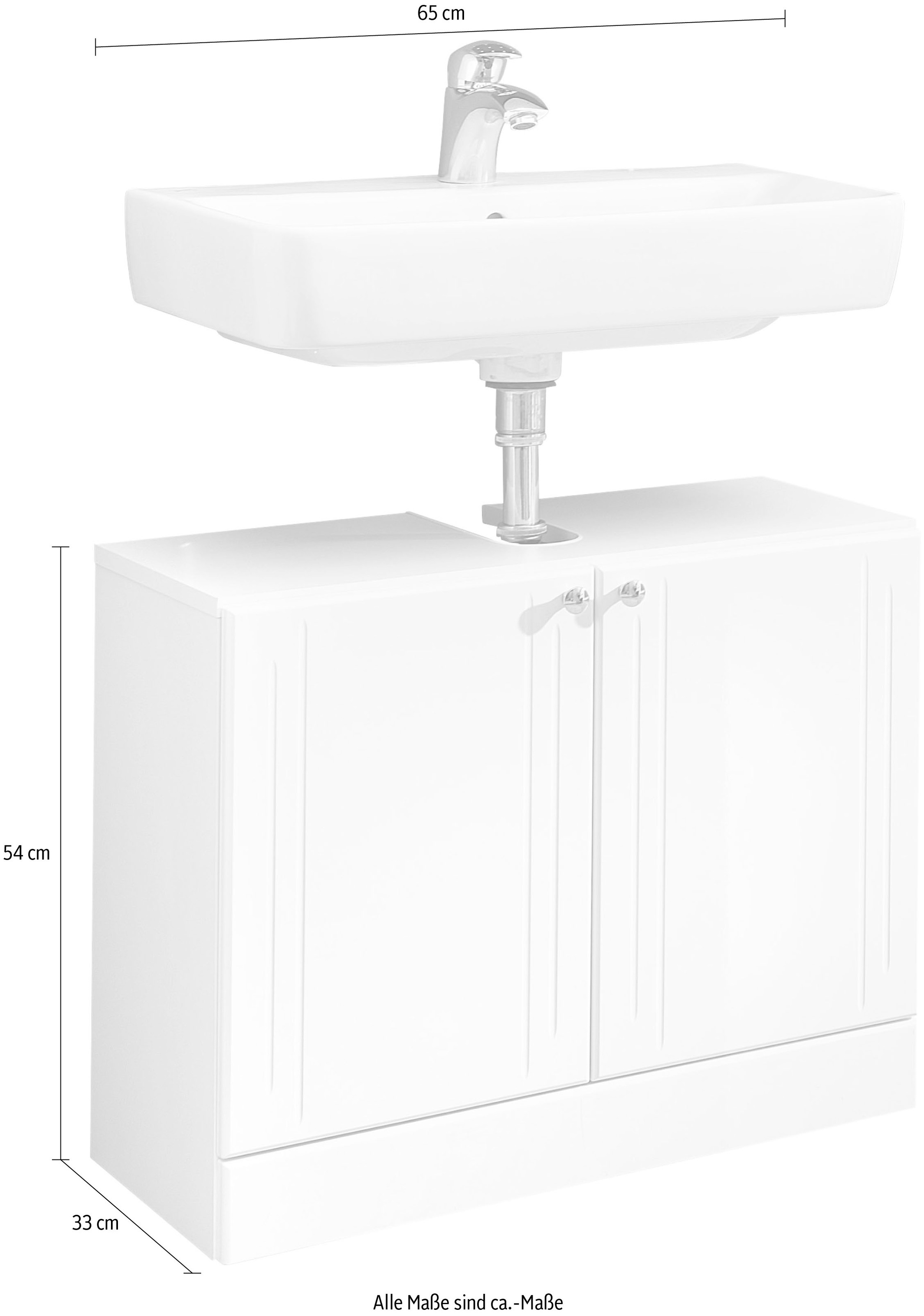 Saphir Waschbeckenunterschrank »Quickset 955 Unterbeckenschrank, Weiß Hochglanz, 2 Türen«, Waschbeckenschrank inkl. Türdämpfer, 65 cm breit, ohne Waschbecken