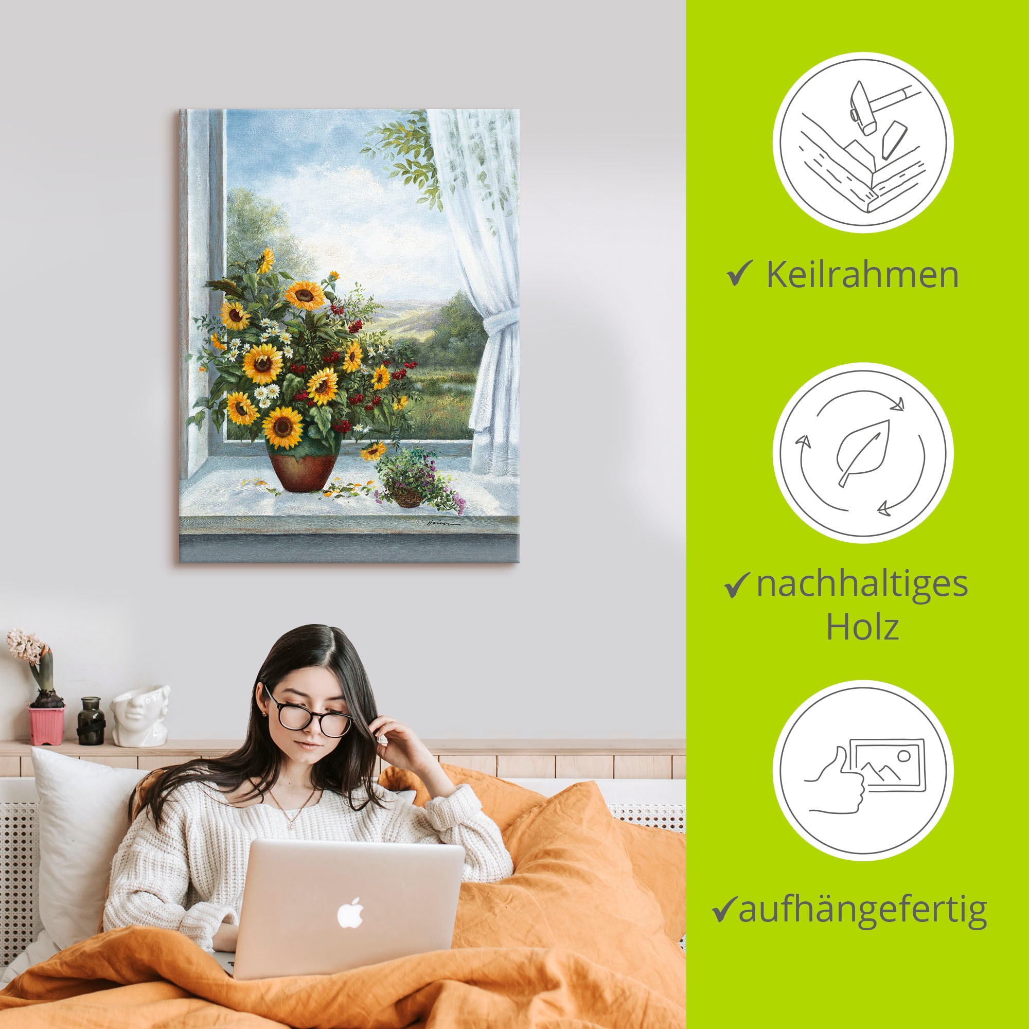 Artland Leinwandbild »Sonnenblumen am Fenster« Arrangements 1 Stk. tlg. auf Holzrahmen gespannt