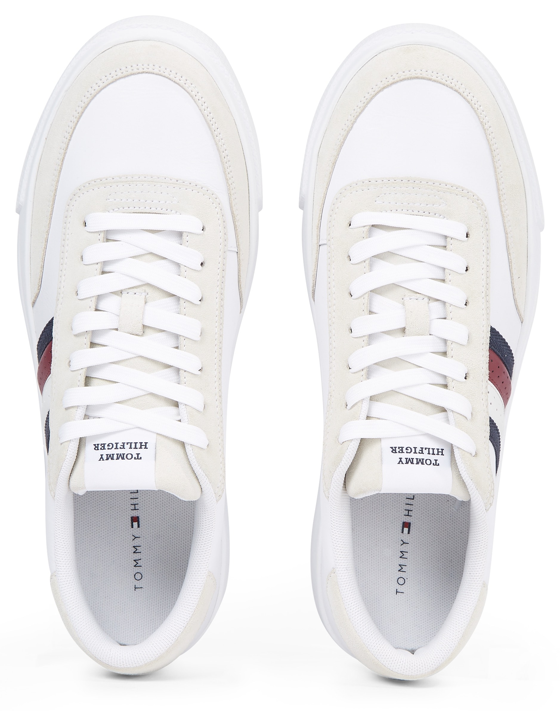 Tommy Hilfiger Sneaker »TH CUPSET RWB LTH«, mit seitlichen Streifen, Freizeitschuh, Halbschuh, Schnürschuh