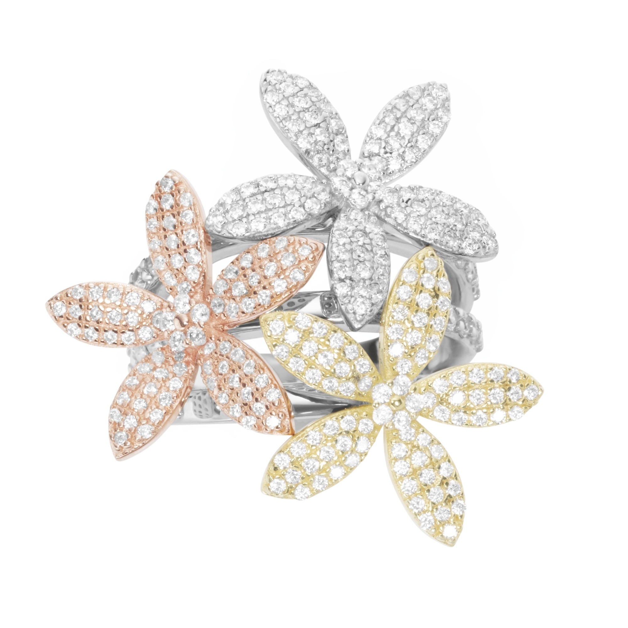 GIORGIO MARTELLO MILANO Silberring »Ring Blüten mit weißen Zirkonia, Silber 925, tricolor«