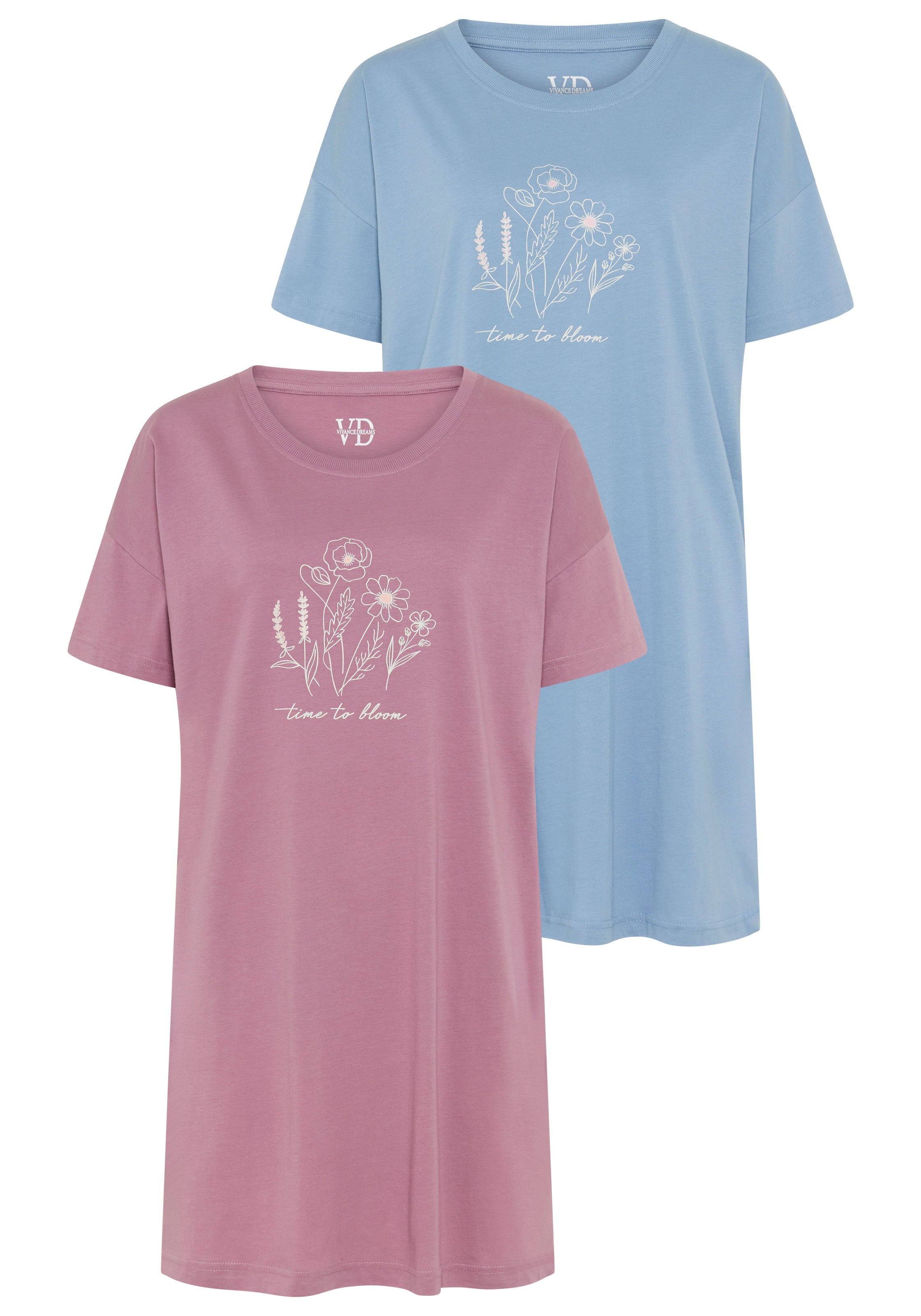 Vivance Dreams Bigshirt, (Set, 2 Stück), mit zart skizziertem Frontdruck