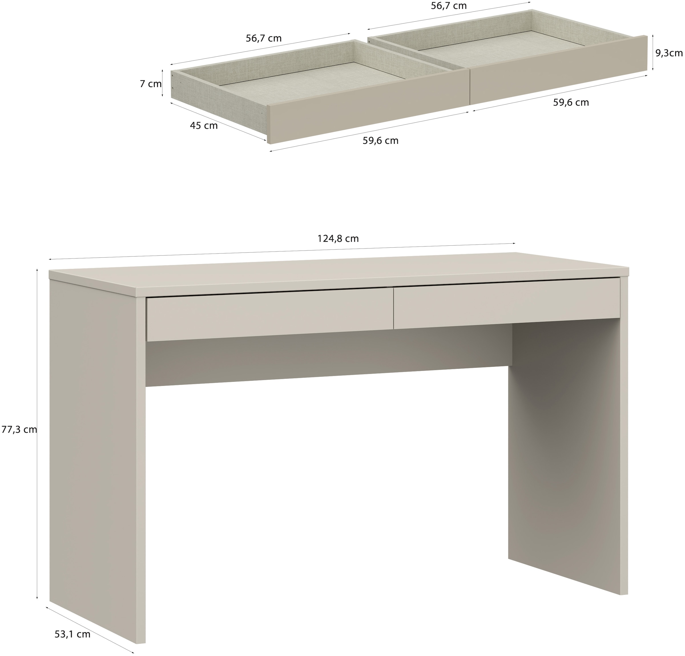 FORTE Schreibtisch »Milles« 2 Schubkästen mit Vollauszug, B/H/T 124,8/77,3/53,1 cm