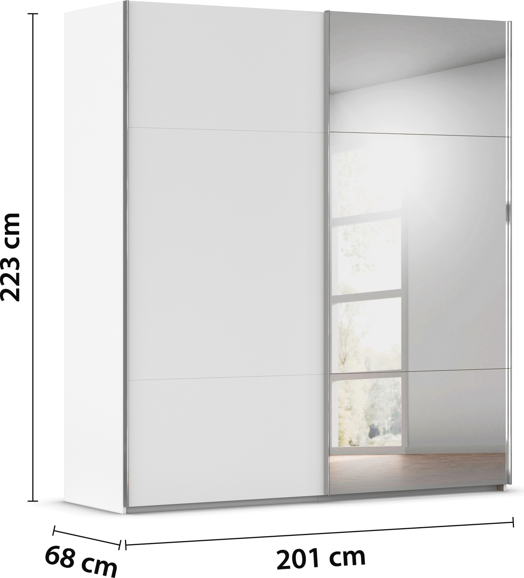 rauch Schwebetürenschrank »Kleiderschrank Schrank Garderobe Schlafzimmerschrank CONTIDO«, (in 3 verschiedenen Ausstattungen BASIC/CLASSIC/PREMIUM), aus hochwertigem Material in 6 Breiten 2 Griff-Farben MADE IN GERMANY