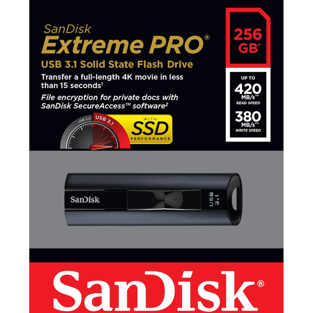 Sandisk USB-Stick »Cruzer Extreme Pro 256GB, USB 3.2«, (USB 3.2 Lesegeschwindigkeit 420 MB/s)