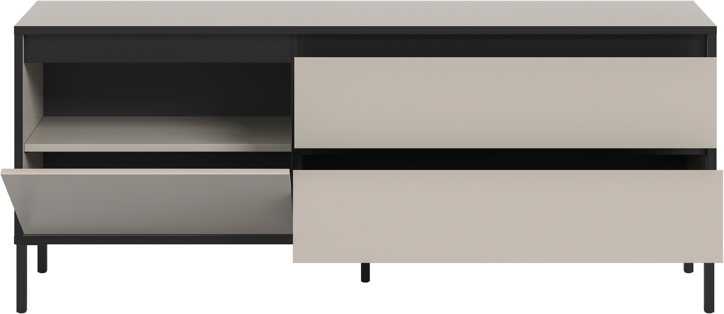 INOSIGN Lowboard »NORT, Breite: 150cm, mit Metall Stabfuß, 1 Klappe, 2 Schubkästen« TV-Lowboard, Mediaschrank, Mediaboard, TV-Schrank, Schrank, Board