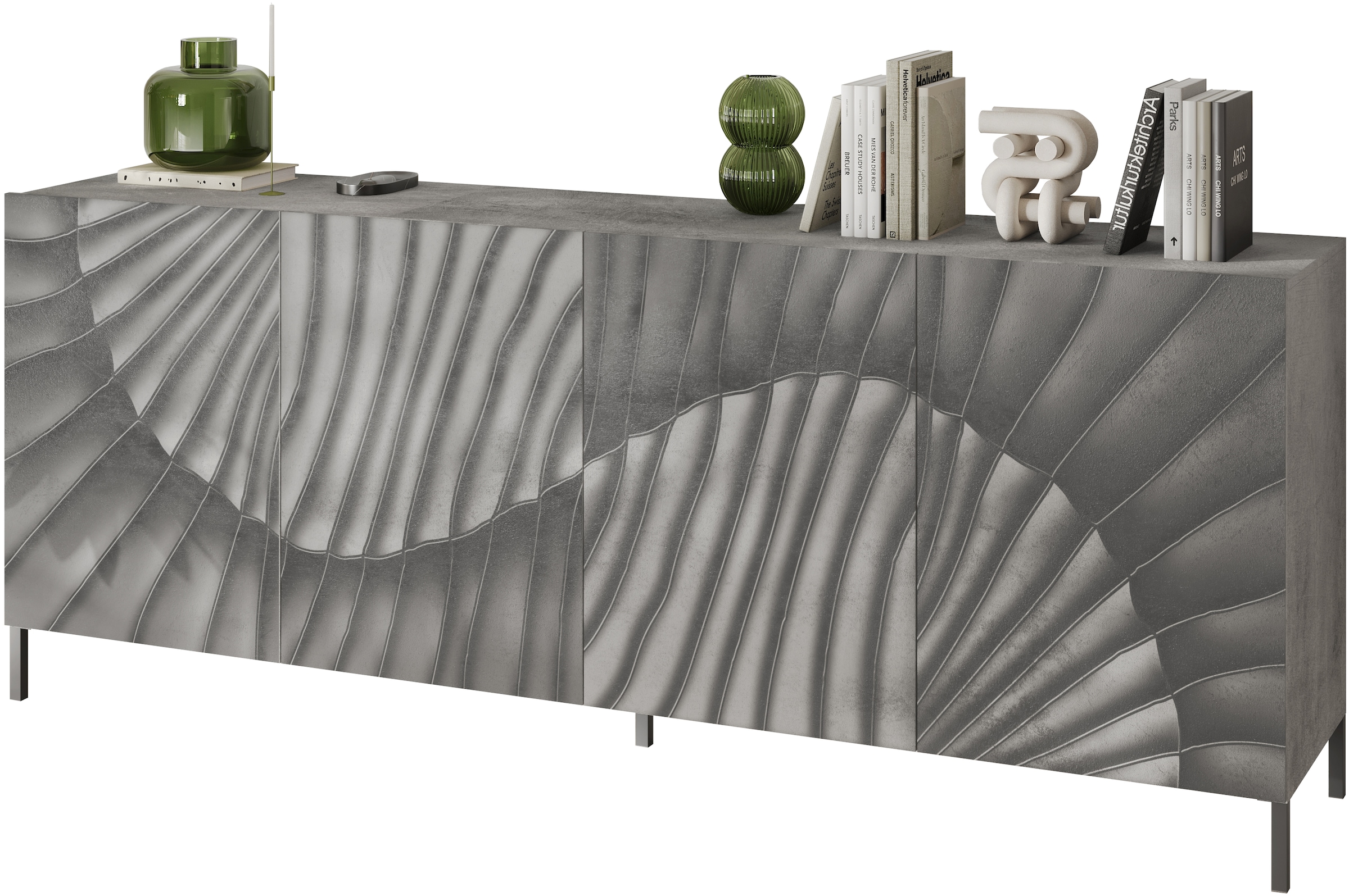 INOSIGN Sideboard »Snake, Kommode, Anrichte, Stauraummöbel Breite 241 cm, Siebdruck-Front« moderne Wohnmöbel, 4 Türen, viel Stauraum, stilvoll und funktional