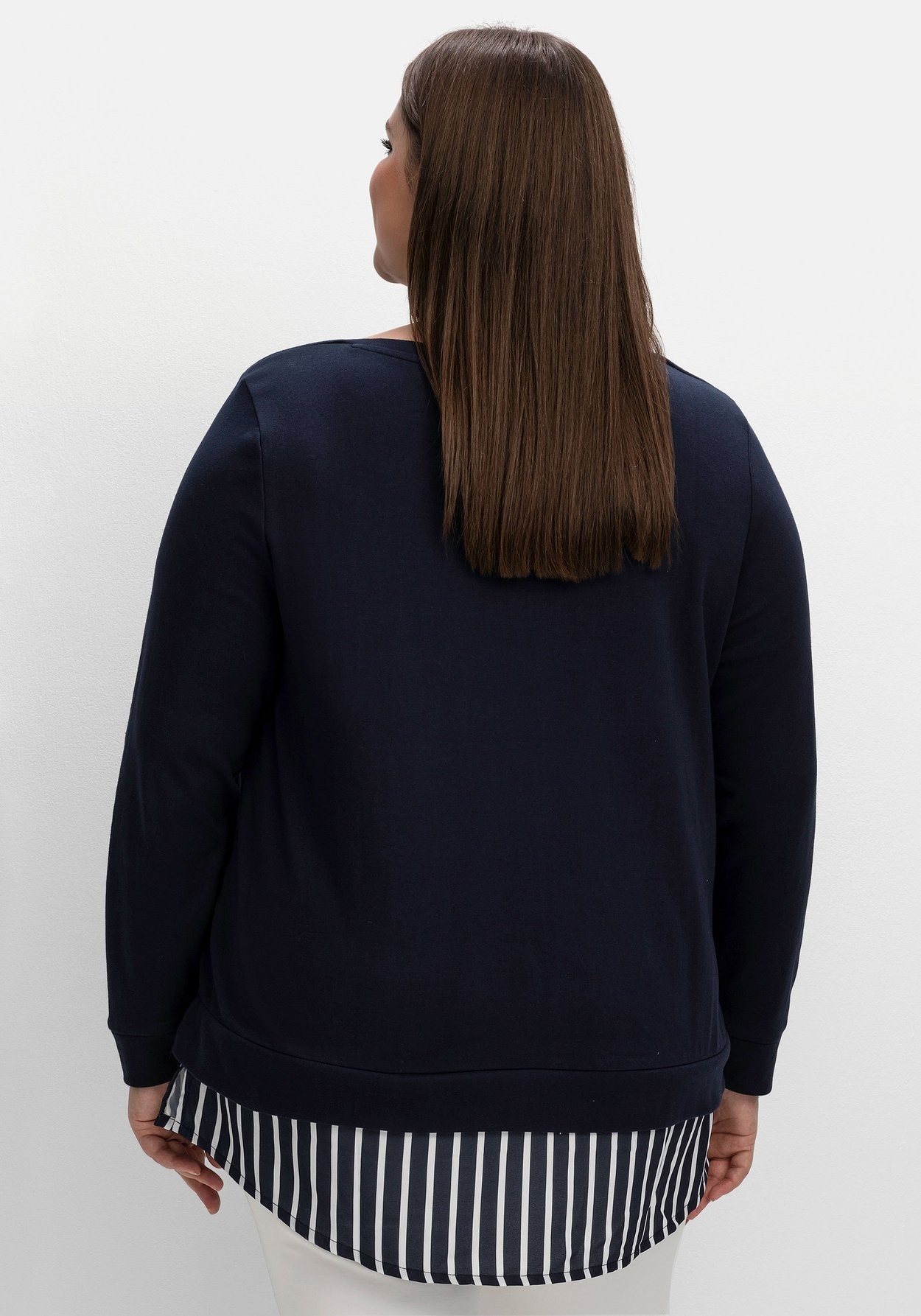 Sheego Langarmshirt »Langarmshirt mit Ansatz aus Blusenstoff«, mit Ansatz aus Blusenstoff