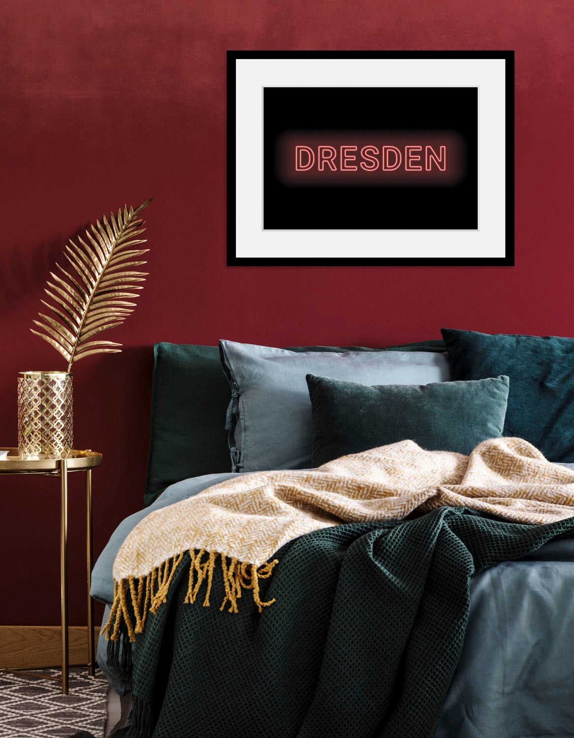 queence Bild »DRESDEN LIGHTS«, Städte-Schriftzug-Dresden, (1 St.), HD Premium Poster-Druck inkl. Holzrahmen