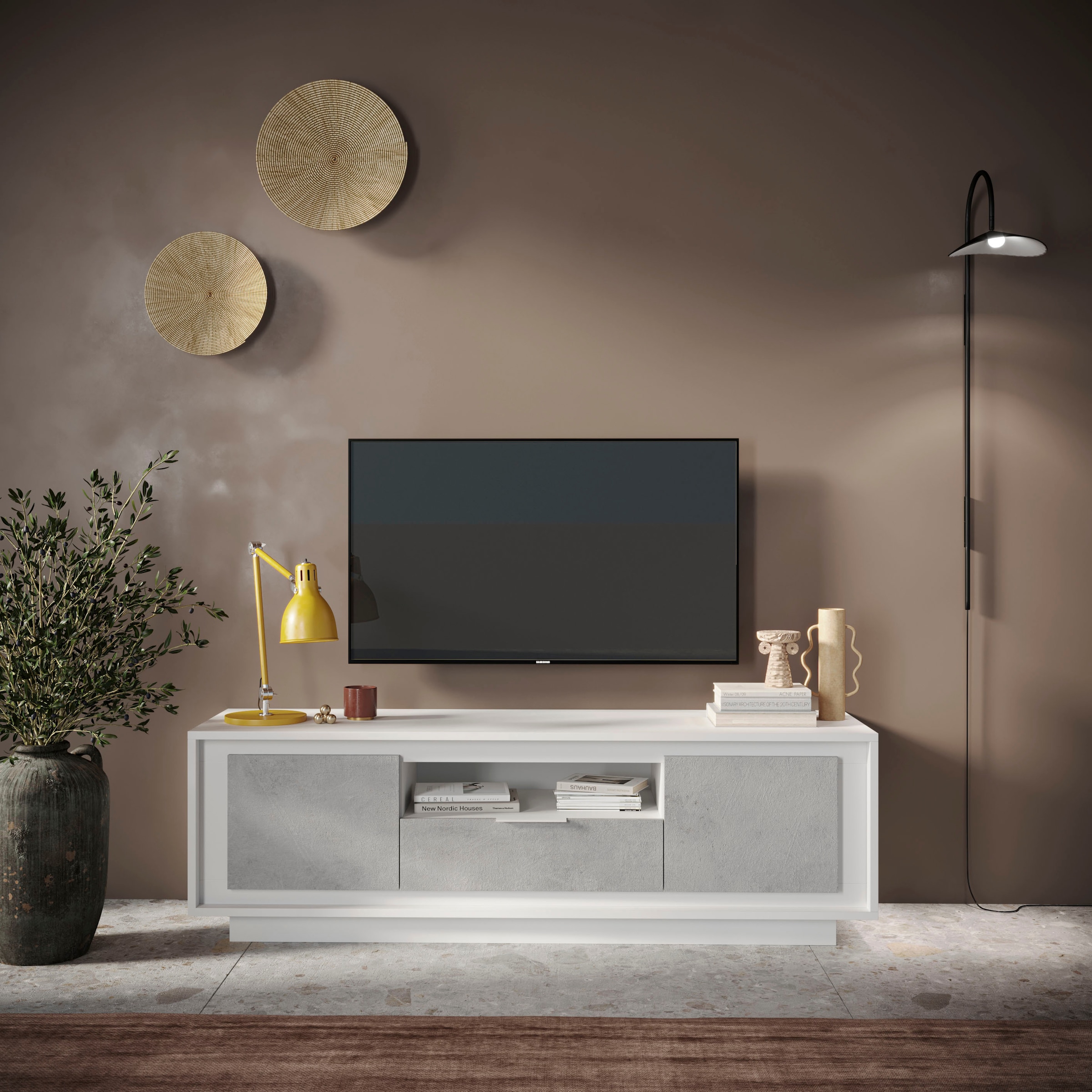 Home affaire Lowboard »Sky, B/T 180/50 cm, TV-Schrank/Medienboard, 2 Türen, 1 Schubkasten« Softclosing, Korpus & Front 22 mm stark, Rahmen-Optik, Metallgriff