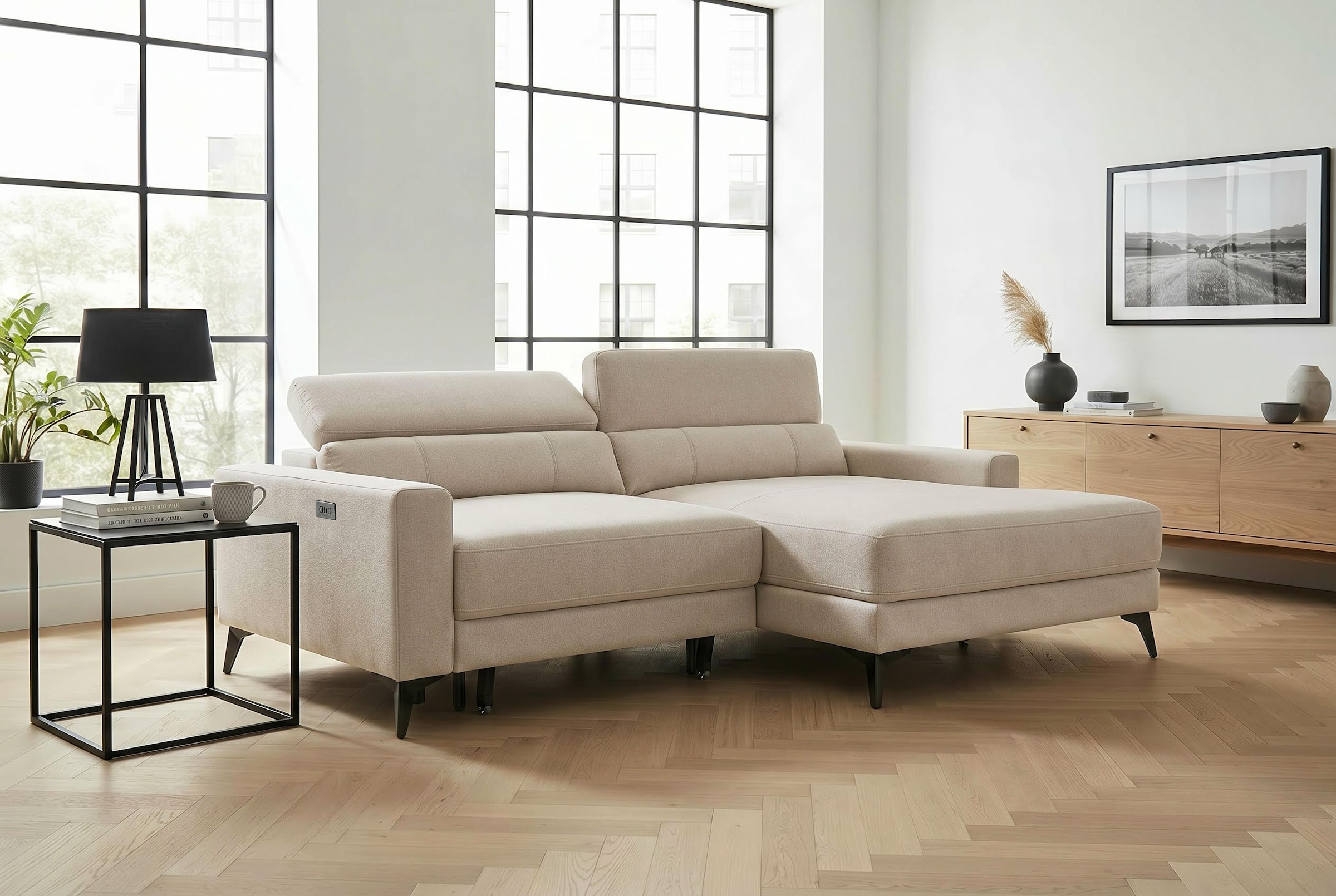OTTO home Ecksofa »LEWII, L-Form, 225 cm - elektr. Schlafsofa und Sitztiefenverstellung« mit USB A/C-Anschluss. Federkern, verstellbaren Kopfstützen, Webstoff