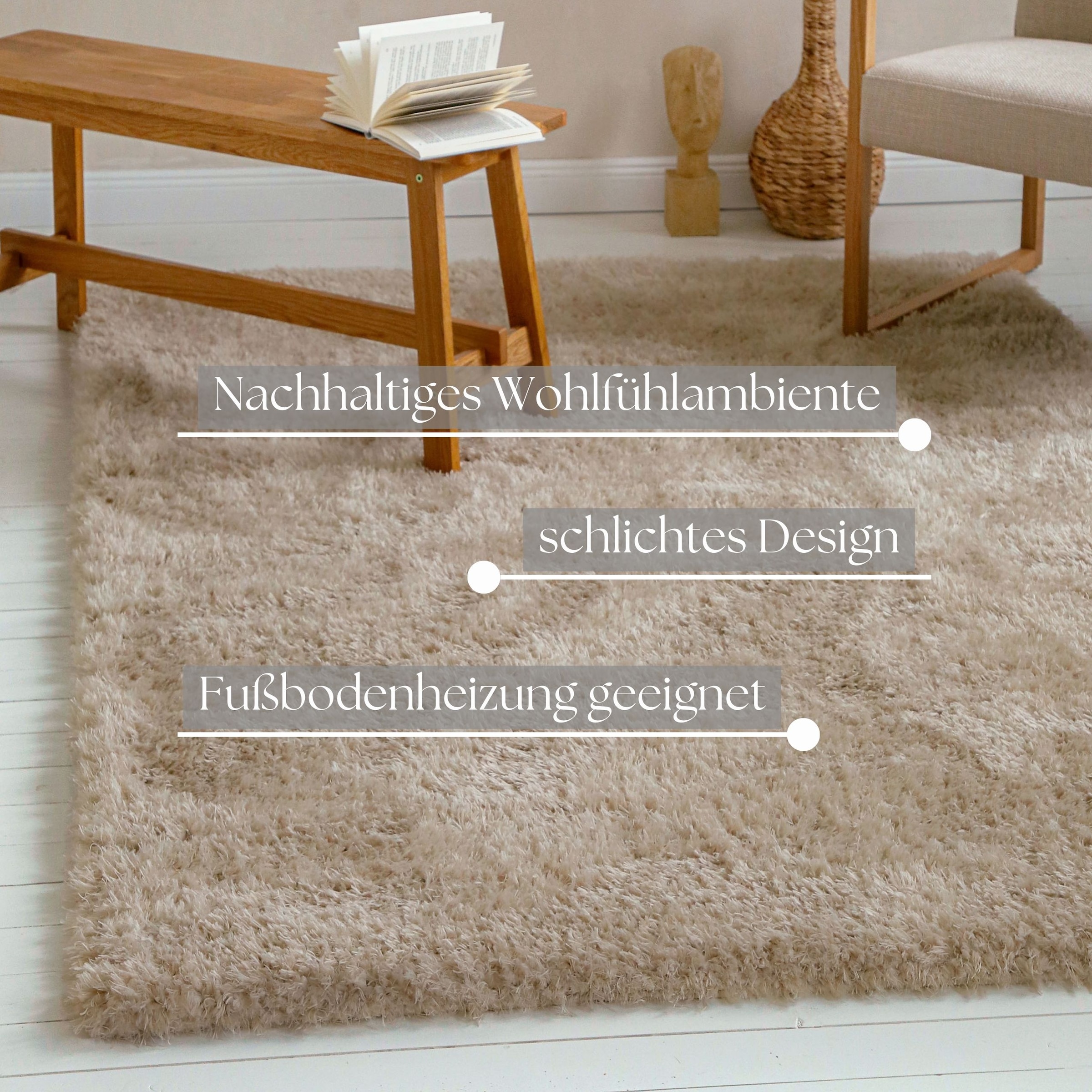 OTTO home Hochflor-Teppich »Josetta , auch als Läufer erhältlich« rechteckig 50 mm Höhe Langflor, Shaggy, dichter weicher Hochflor, uni farben, Wohnzimmer