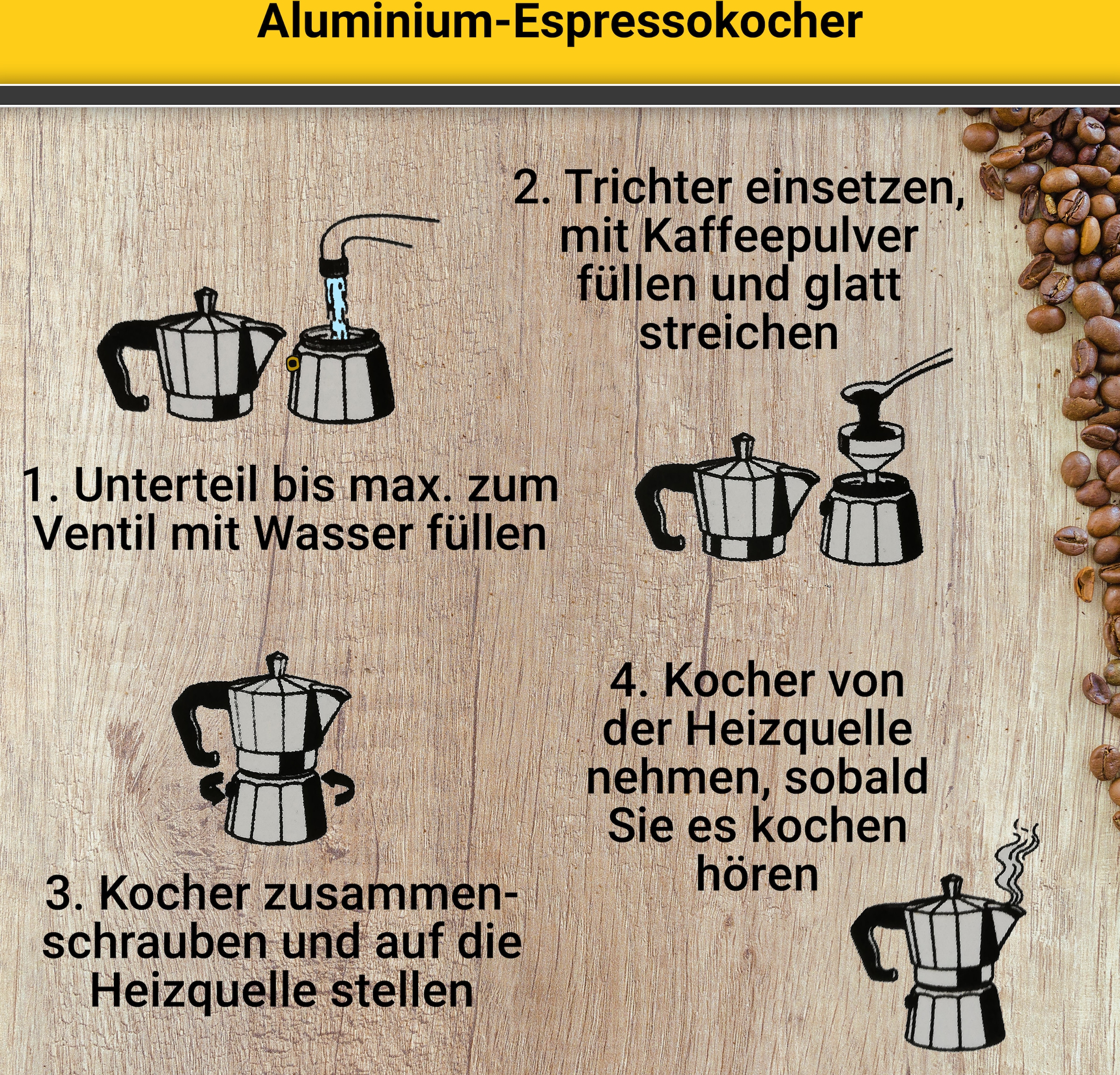 Krüger Espressokocher »Italiano«, 0,2 l Kaffeekanne, traditionell italienisch, aus Aluminium, mit Silikon-Dichtungsring