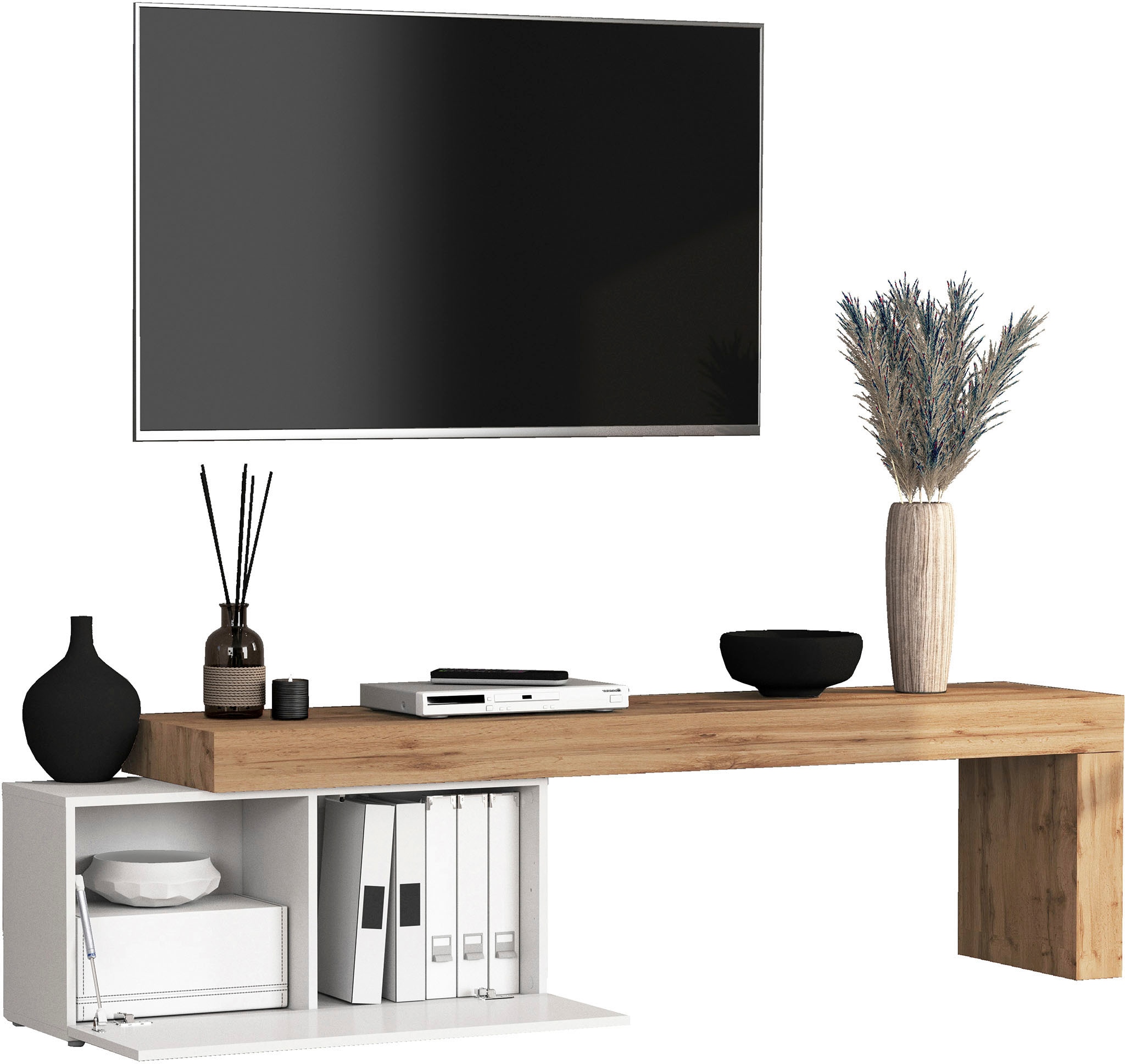 OTTO home Lowboard »Chronos TV-Board, TV-Schrank« Breite verstellbar von 180 bis 260 cm, 1 Stk. tlg. Breite 220 cm TV-Board,Lowboard,1 Klappe und ein L-Förmiger Aufsatz