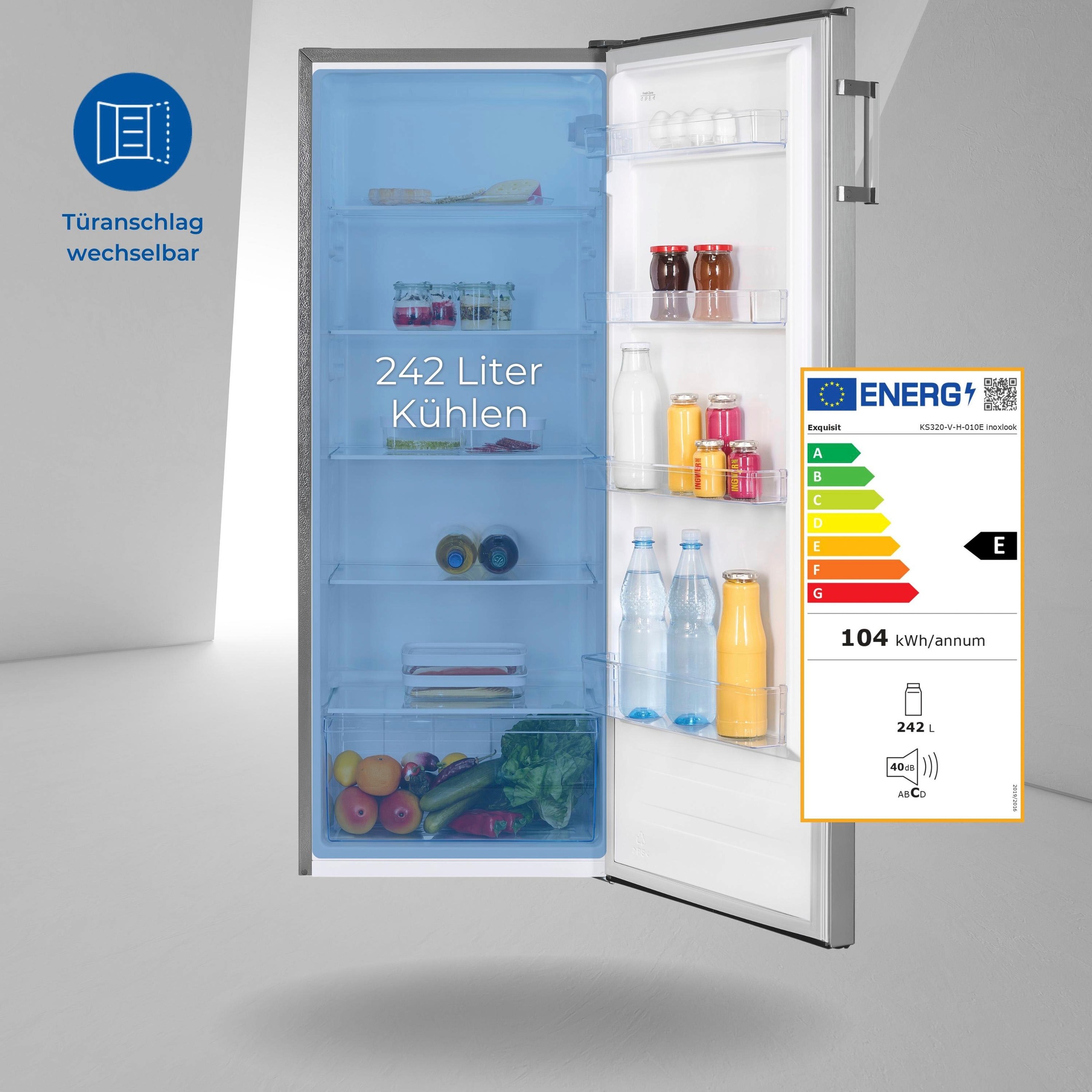 exquisit Vollraumkühlschrank »KS320-V-H-010E«, KS320-V-H-010E, 143,4 cm hoch,  55 cm breit, 242 L Volumen jetzt online bei OTTO