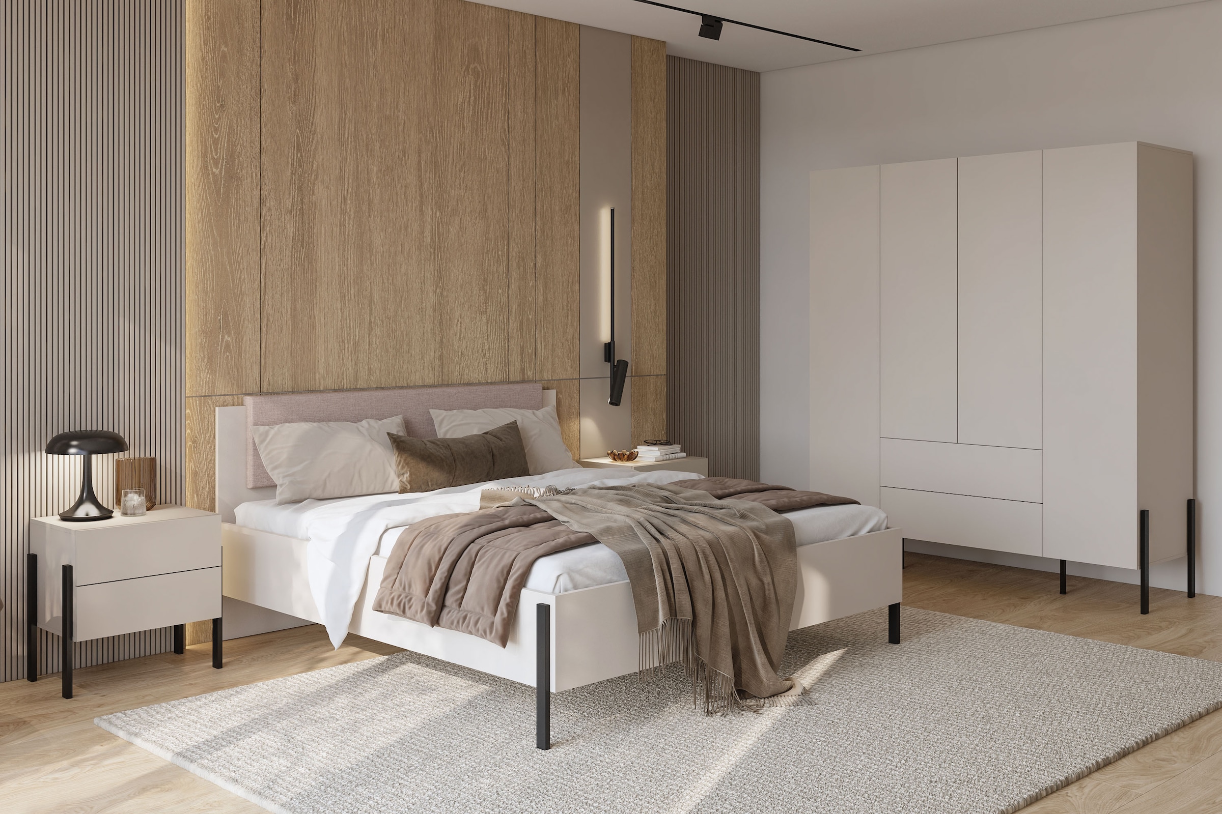 Home affaire Bett »Jukon, mit gepolstertem Kopfteil, Füße aus Metall, modernes Design«, (3 Breiten:100cm, 160cm und 180cm), in drei Größen, perfekt auch als Jugendbett