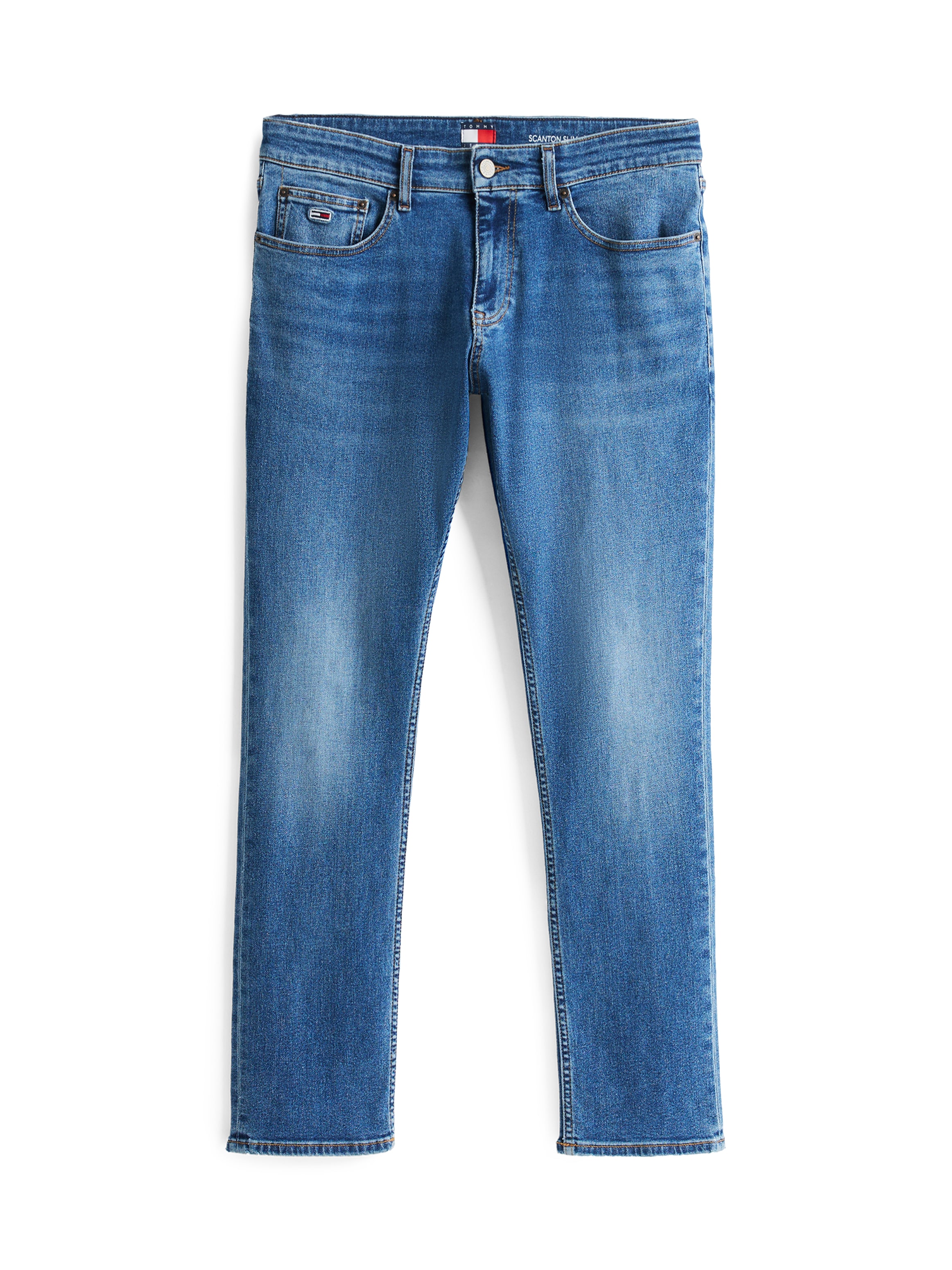 Tommy Jeans Gerade Jeans »Scanton Slim«, Mit Markenlabel aus Leder hinten