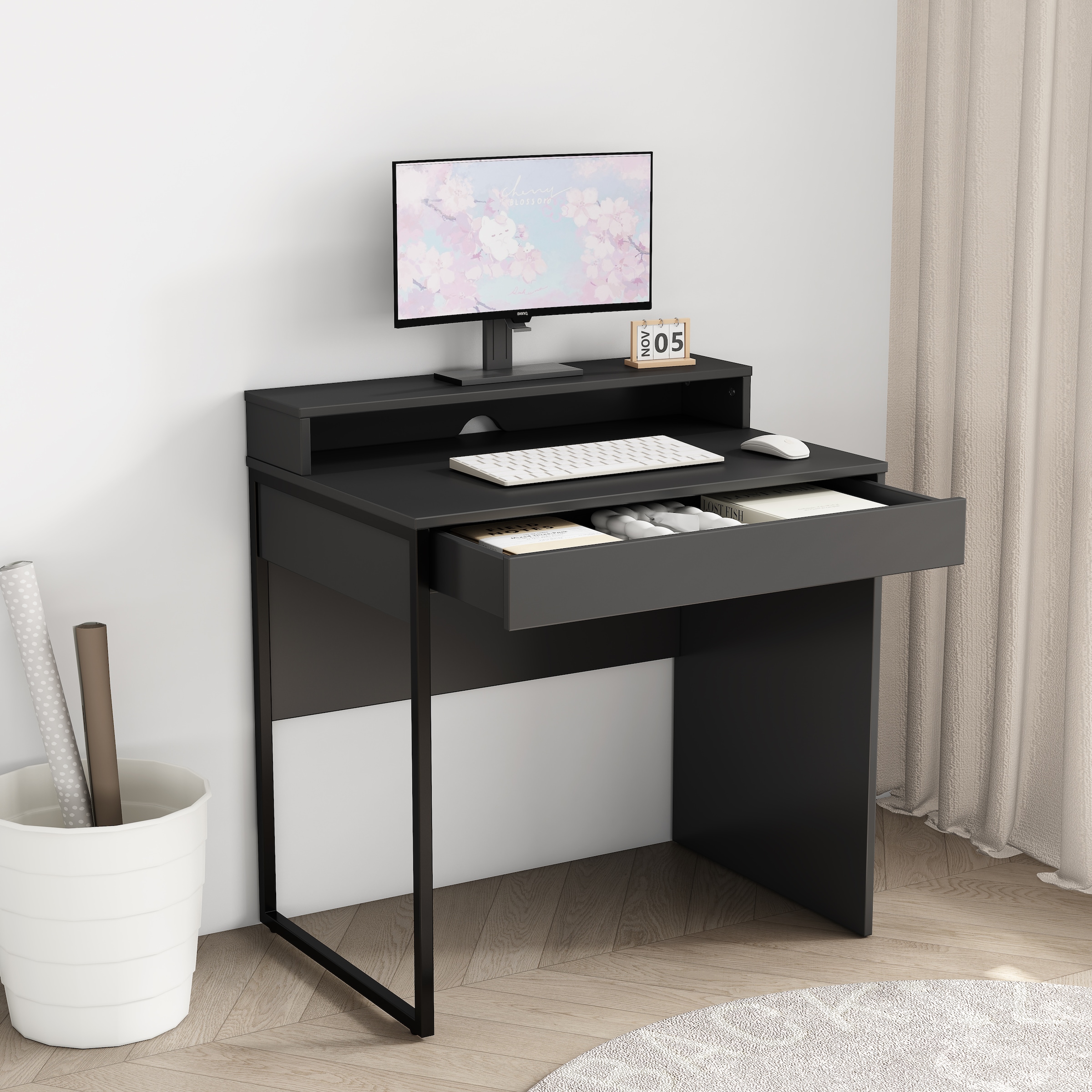 OTTO home Schreibtisch »Moid, Computertisch in modernem Design« Breite 80 cm, mit Schublade, Kabeldurchlass & Metallkufe