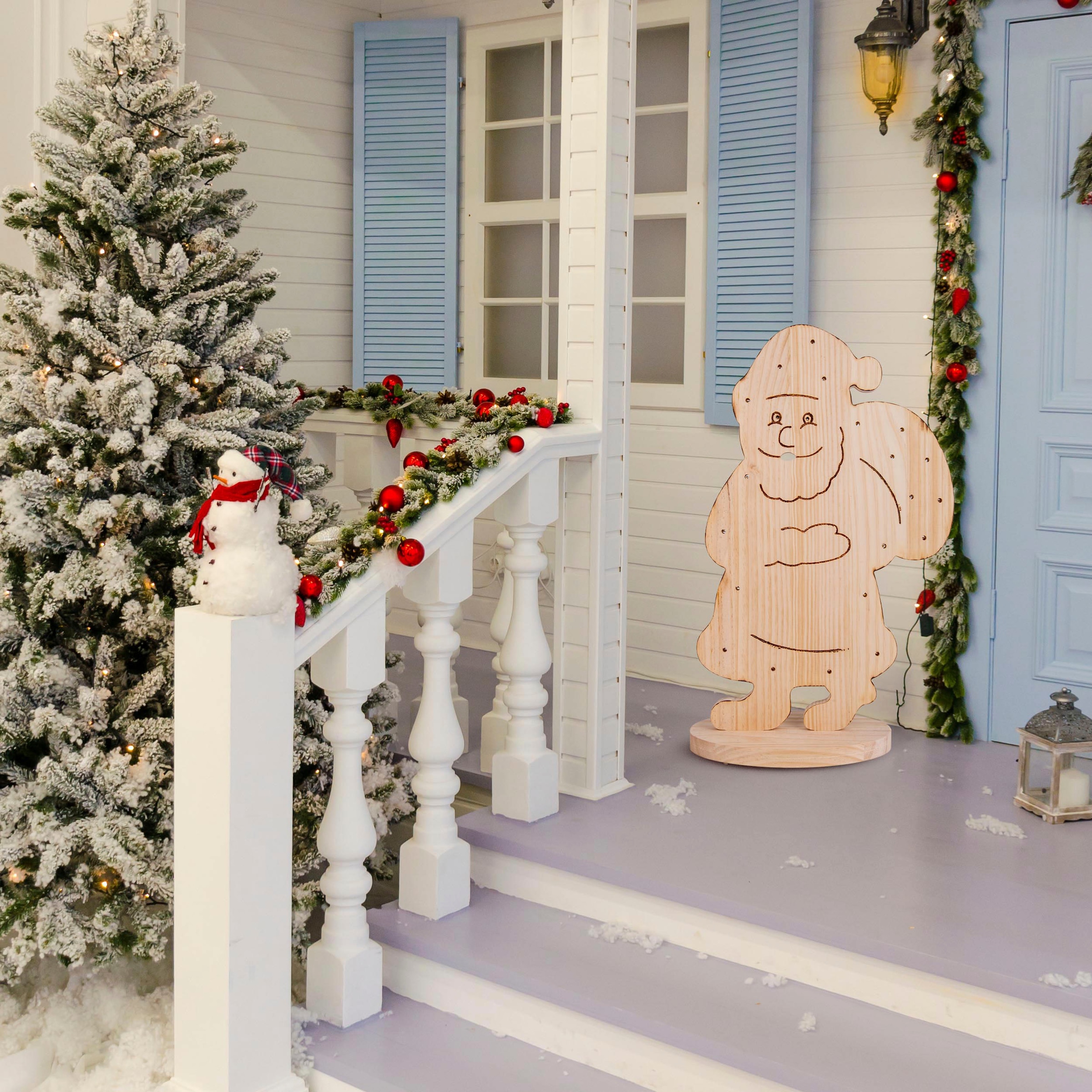 näve LED Dekoobjekt »Santa, Weihnachtsdeko aus Holz«, Holz-Stehleuchte, Höhe ca. 80 cm, Batteriebetrieben
