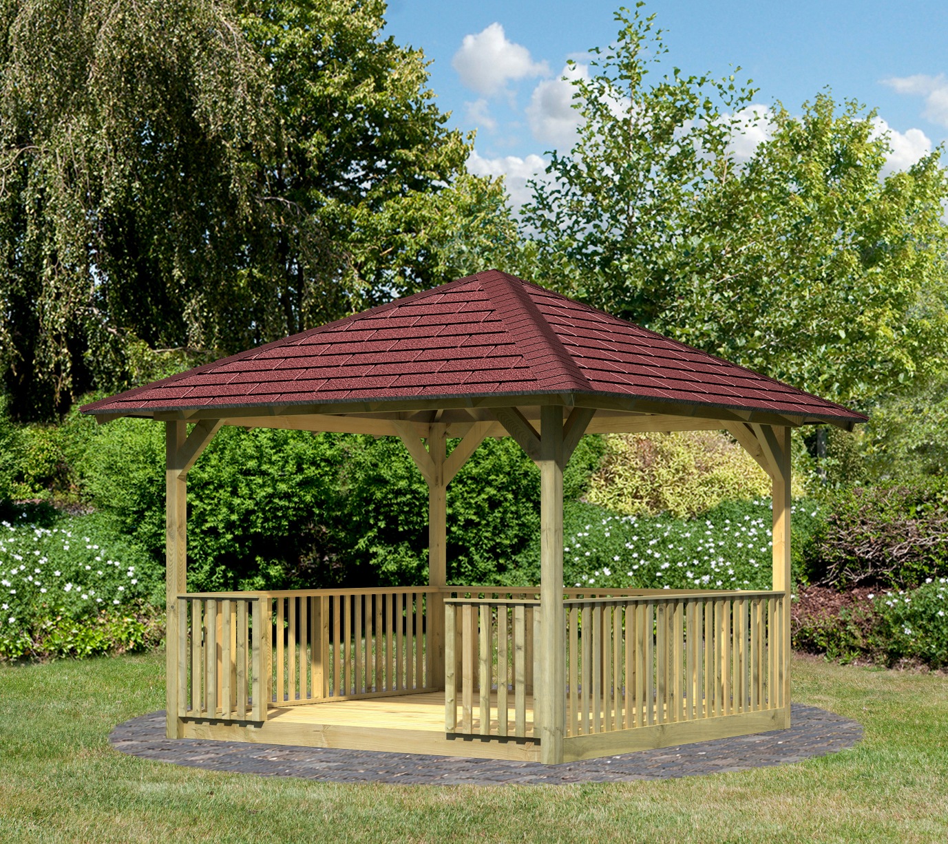 Karibu Holzpavillon »Cordoba 2«, BxT: 357x357 cm, inkl. Brüstung, Fußboden, Dachschindeln und Pfostenanker