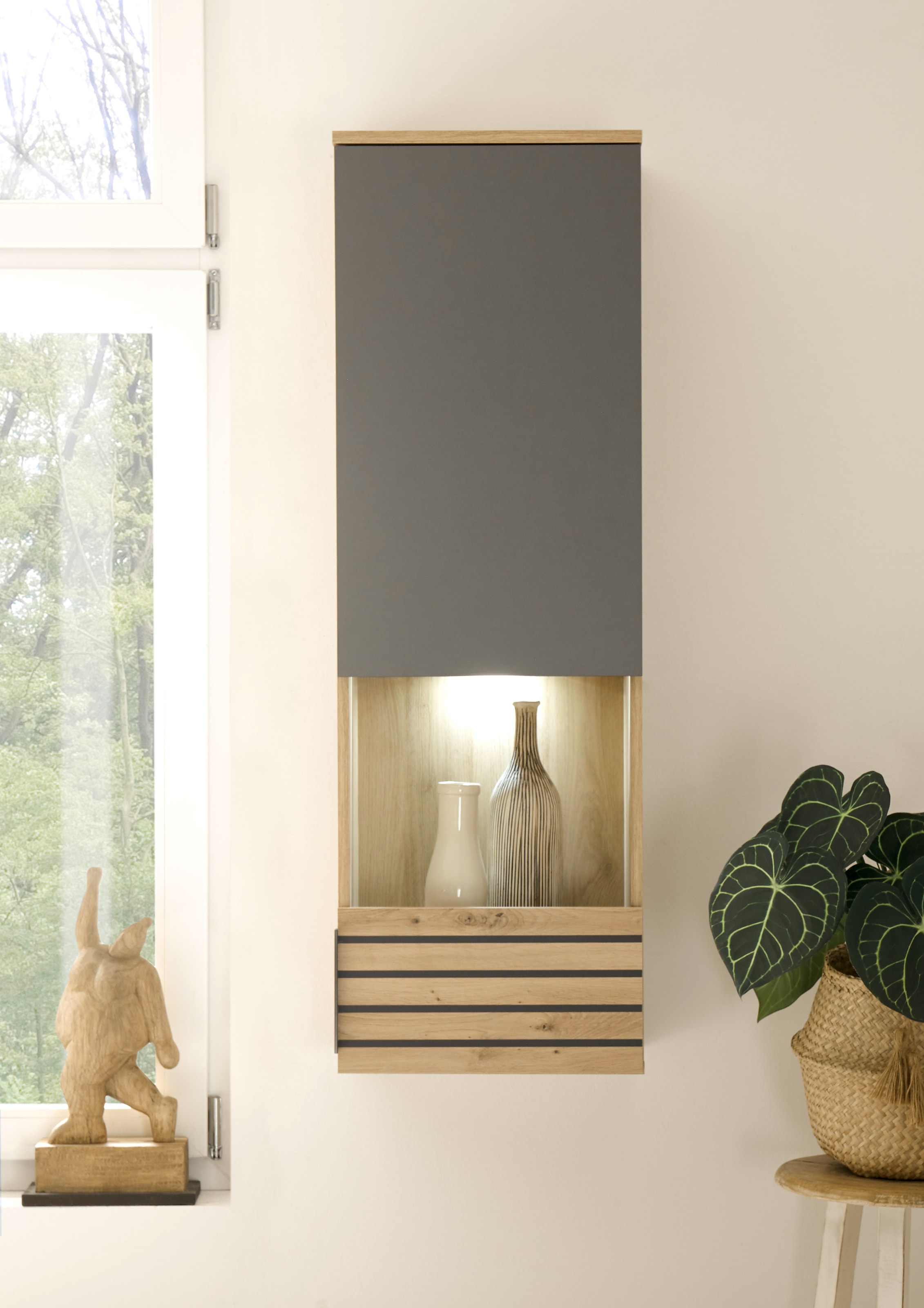 HBZ Vitrine »BZ 5110«, (1 St.), mit LED-Beleuchtung, Hängevitrine wahlweise in grau oder weiß