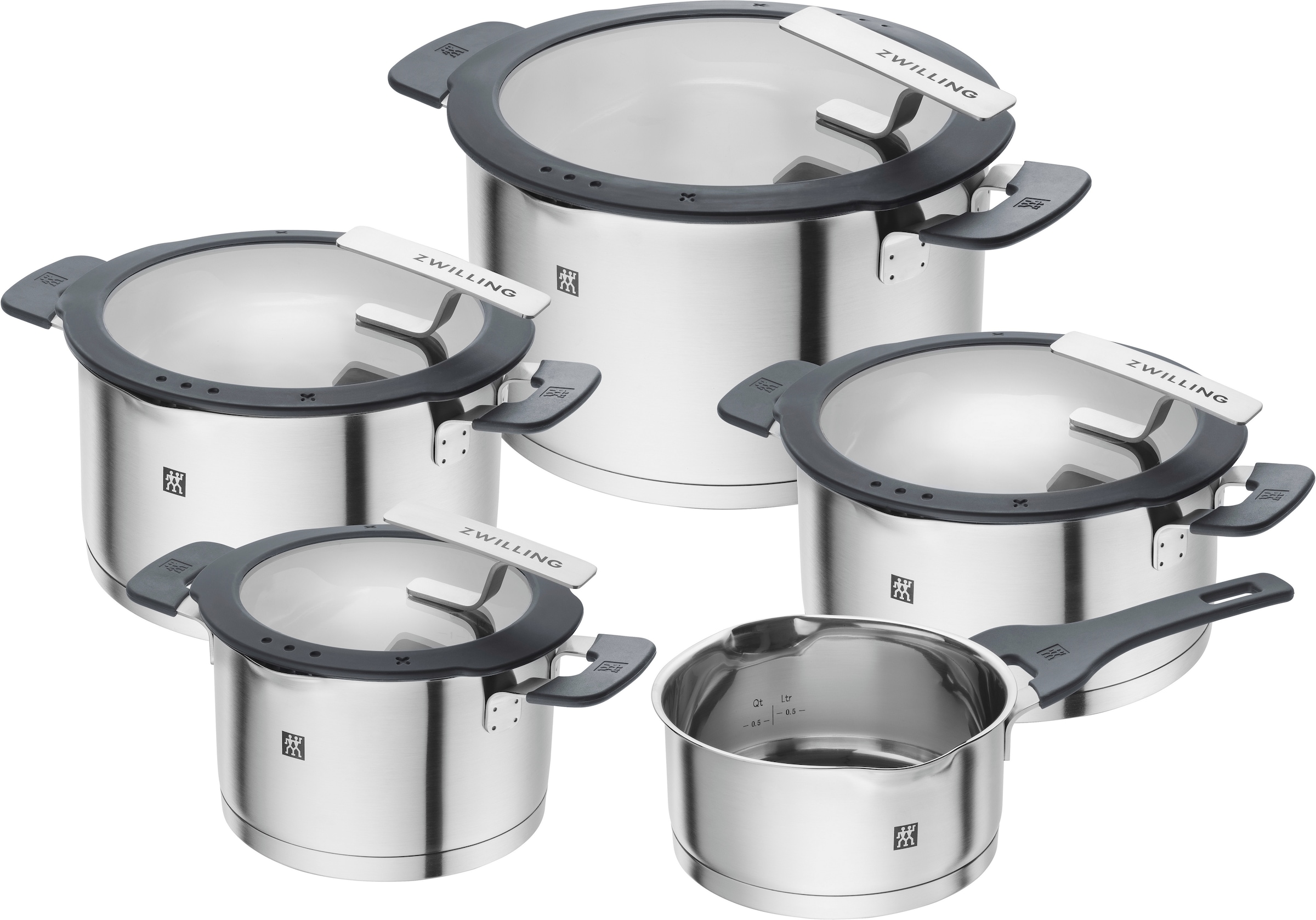 Zwilling Topf-Set »Simplify«, Edelstahl 18/10, (Set, 9 tlg., je 1 Kochtopf Ø 16/20/24 cm, 1 Bratentopf Ø 20 cm, 1 Stieltopf Ø 16 cm), Induktion