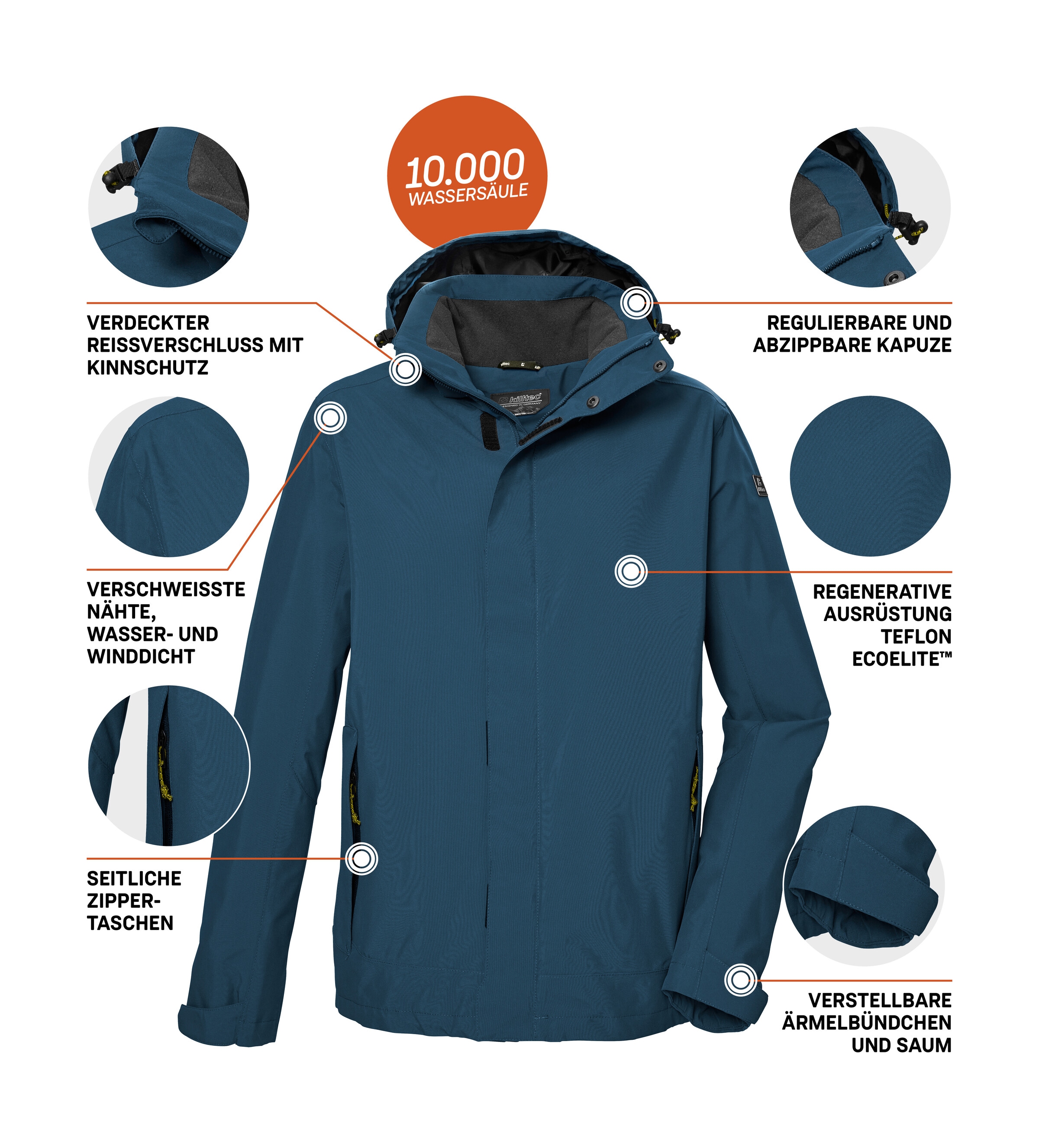 Killtec Funktionsjacke »KOS 87 MN JCKT« Wasser- und winddicht, atmungsaktiv, abnehmbare Kapuze