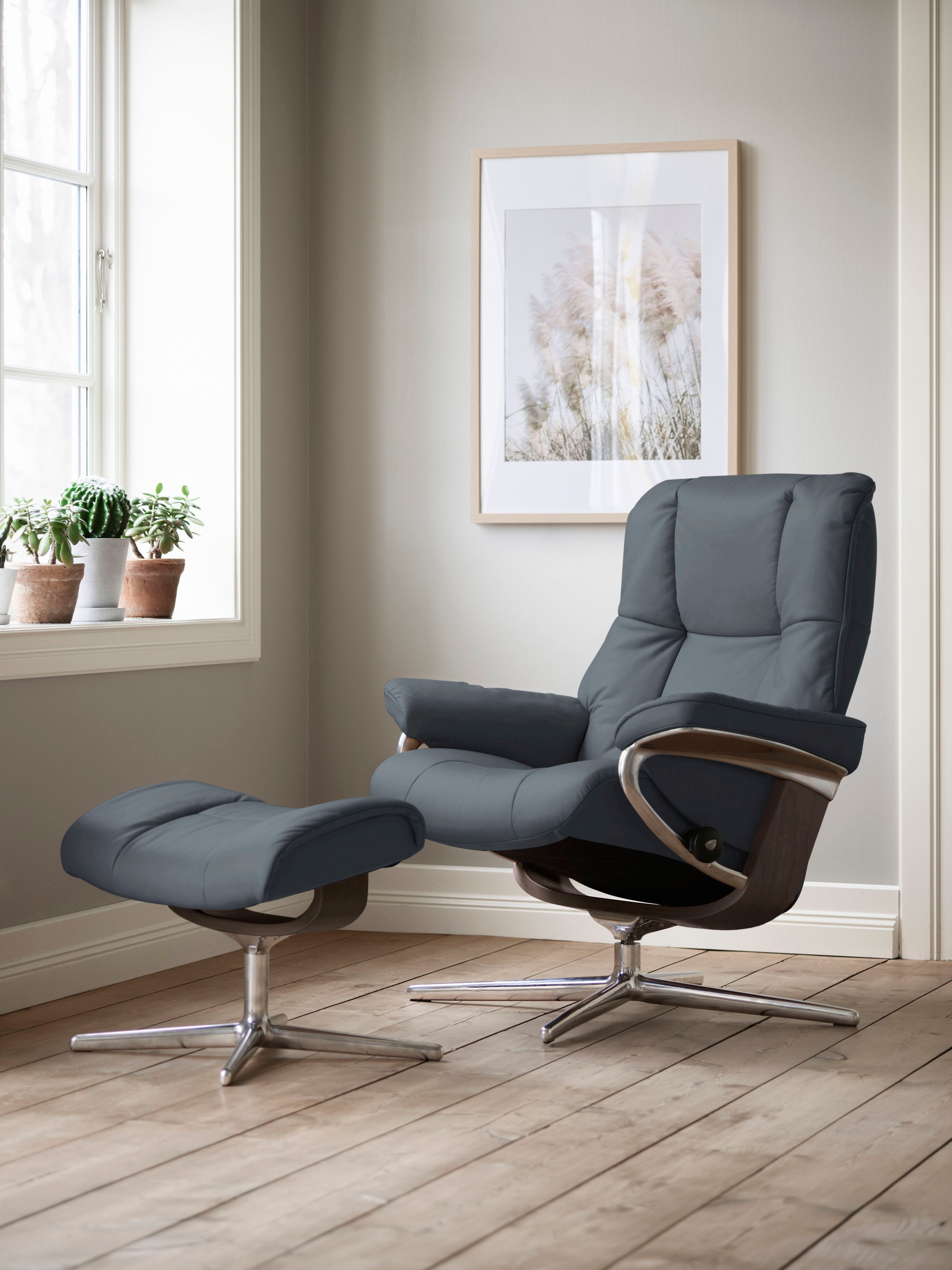Stressless® Relaxsessel »Mayfair«, (Set, Relaxsessel mit Hocker), mit Hocker, mit Cross Base, Größe S, M & L, Holzakzent Wenge
